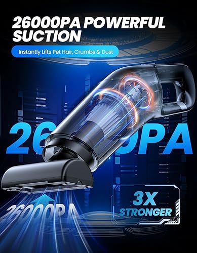 Miniatura 2 de Aspiradora de mano inalámbrica, succión de alta potencia de 26,000 Pa, aspiradora portátil recargable para el hogar, pelo de mascotas, teclado y