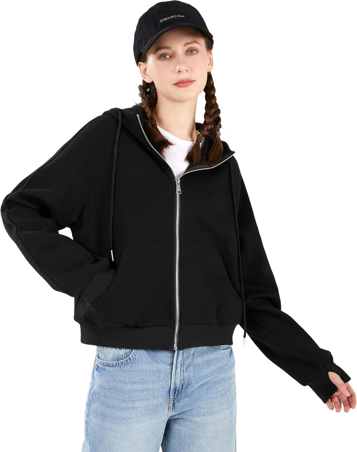 Womens Zip Up Hoodies Jackets Sweatshirts Casual Hooded Tops Fall Fashions Outfits 2025 Spring Clothes with Thumb Hole - Image 2