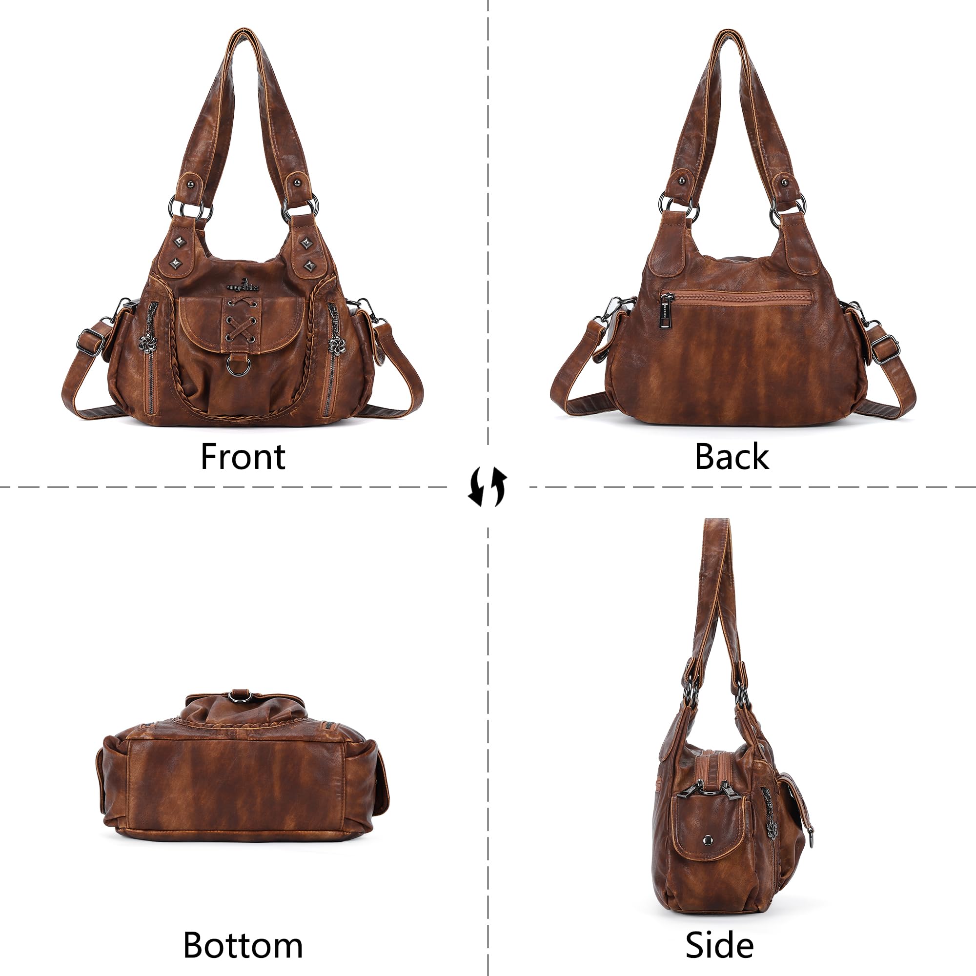 Angel Kiss Bolso hobo para mujer, pequeño, de piel vegana, con múltiples bolsillos, bolso bandolera, tote, de hombro, estilo Y2K