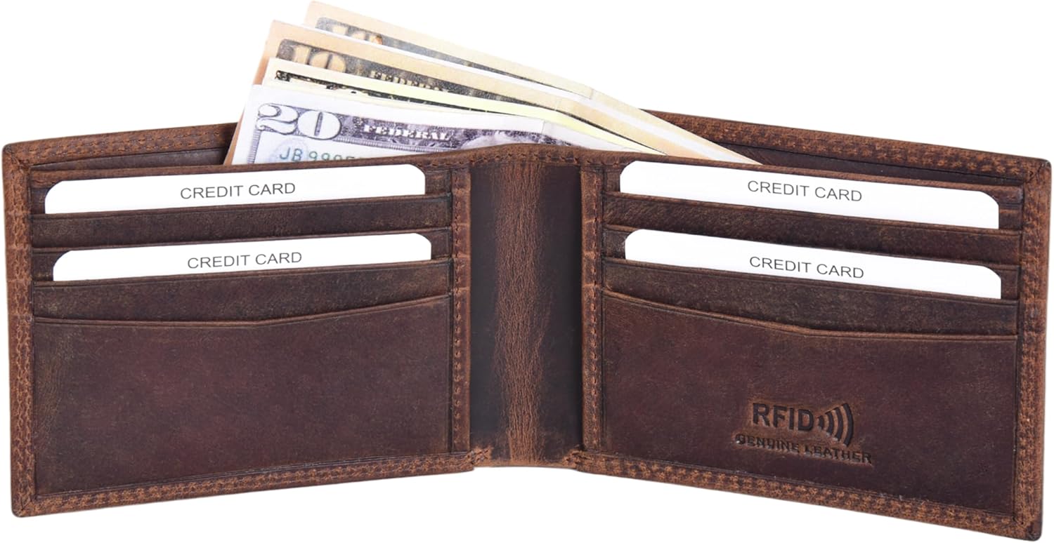 ASAD Genuine Leather Wallet for Men | Slim, Stylish, and Durable Genuine Leather Double Stitched RFID Blocking Bifold Stylish | Bifold Wallet With 8 Card Slot | Gift for Him | Crazy horse - Image 3