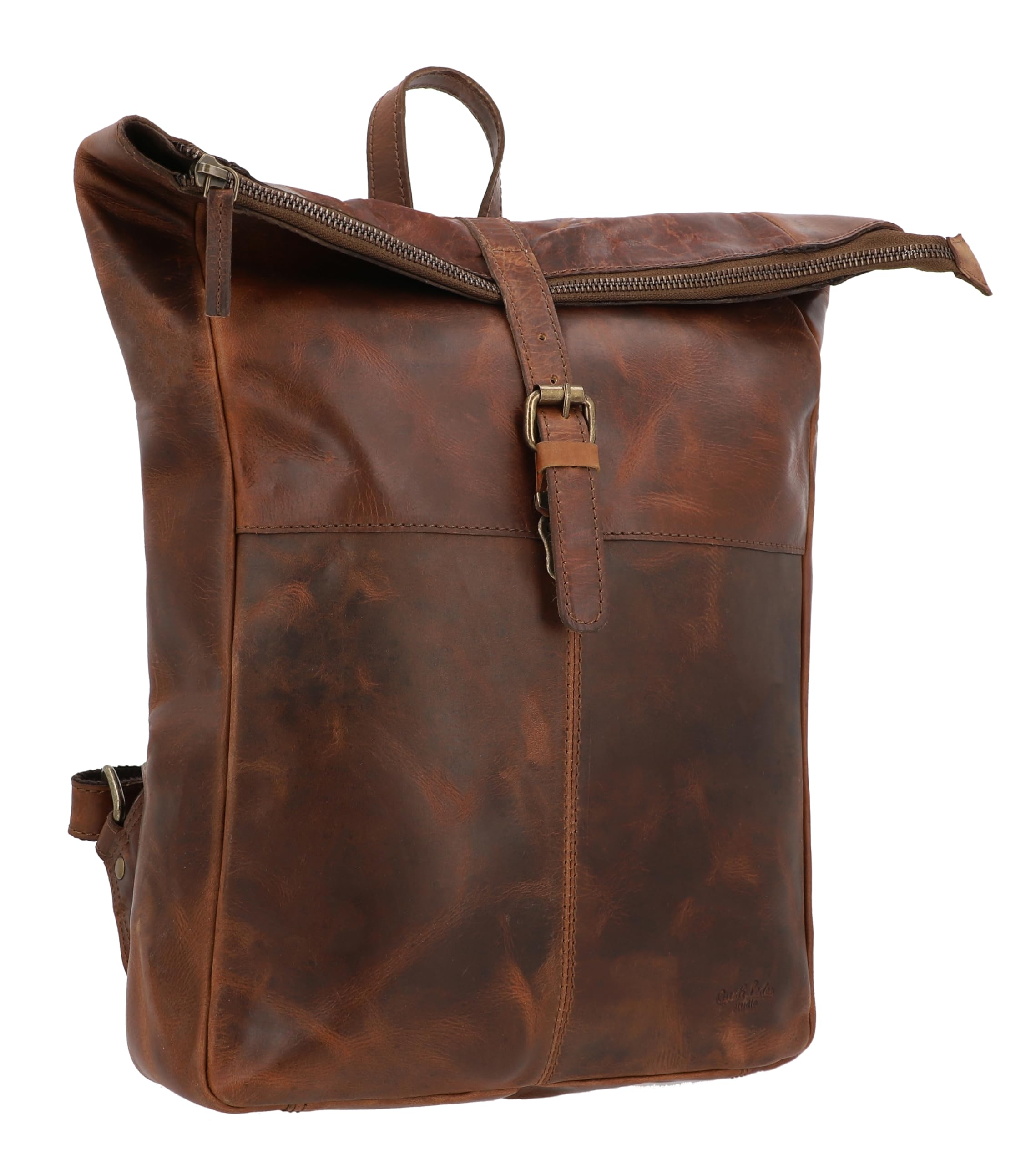 Gusti Leder Rucksack Valja - Echtleder Rolltop Rucksack Damen und Herren - Lederrucksack mit Laptopfach 13 Zoll - Vintage Ziegenleder Pflanzlich Gegerbt Braun