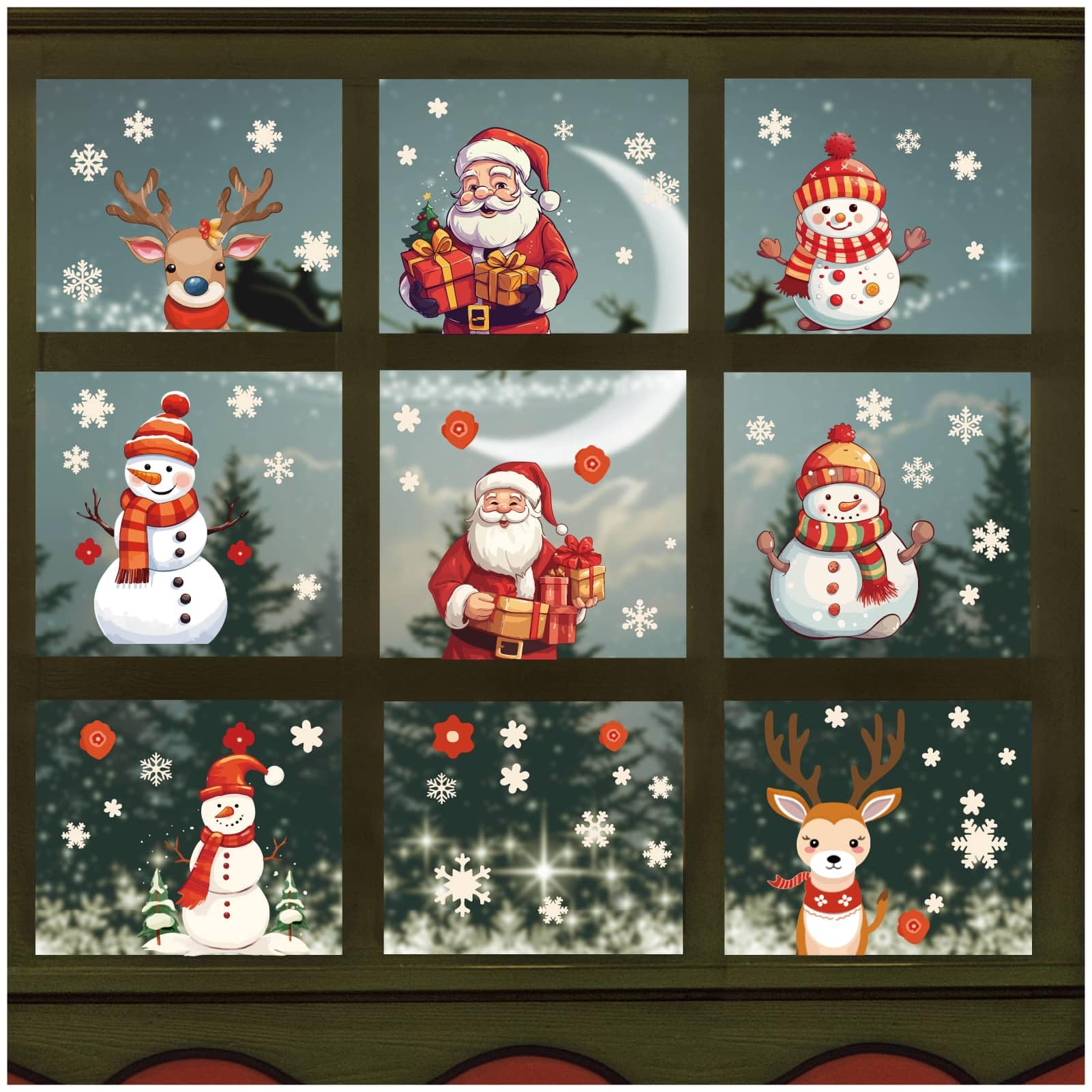 CRASPIRE 8 Sheets Snowman Wall Stickers Christmas Snowflakes Santa Elk Window Clings Peel and Stick PVC Waterproof Self Adhesive Wall Decals Stickers for Home Living Room Showcase Party Supplies