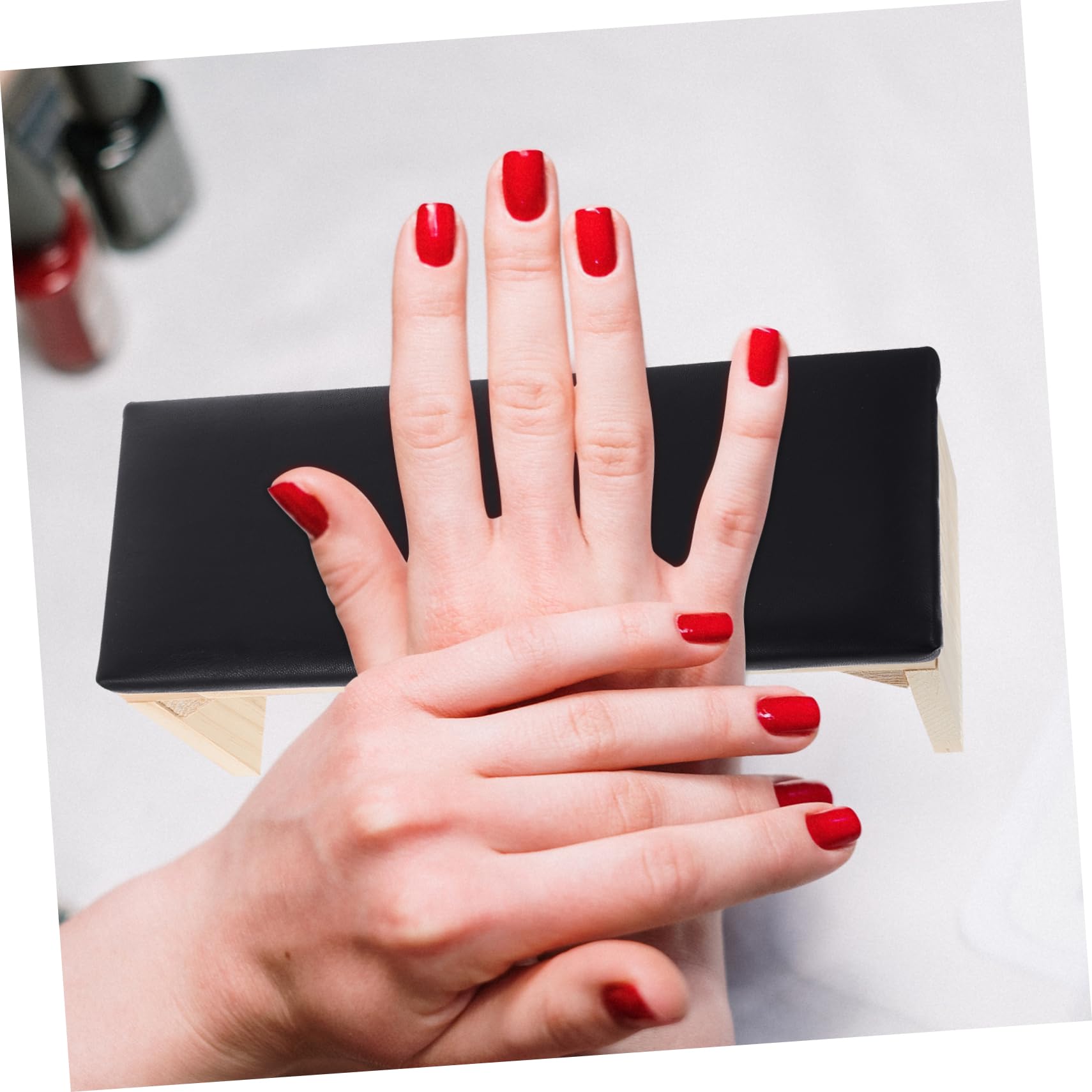 Cuscino Poggiapolsi per Manicure in Legno e Cuoio Nero | Supporto per Nail Training e Uso Domestico, Spazio per Lampada e Cleaner, Accessorio Pratico da Salone