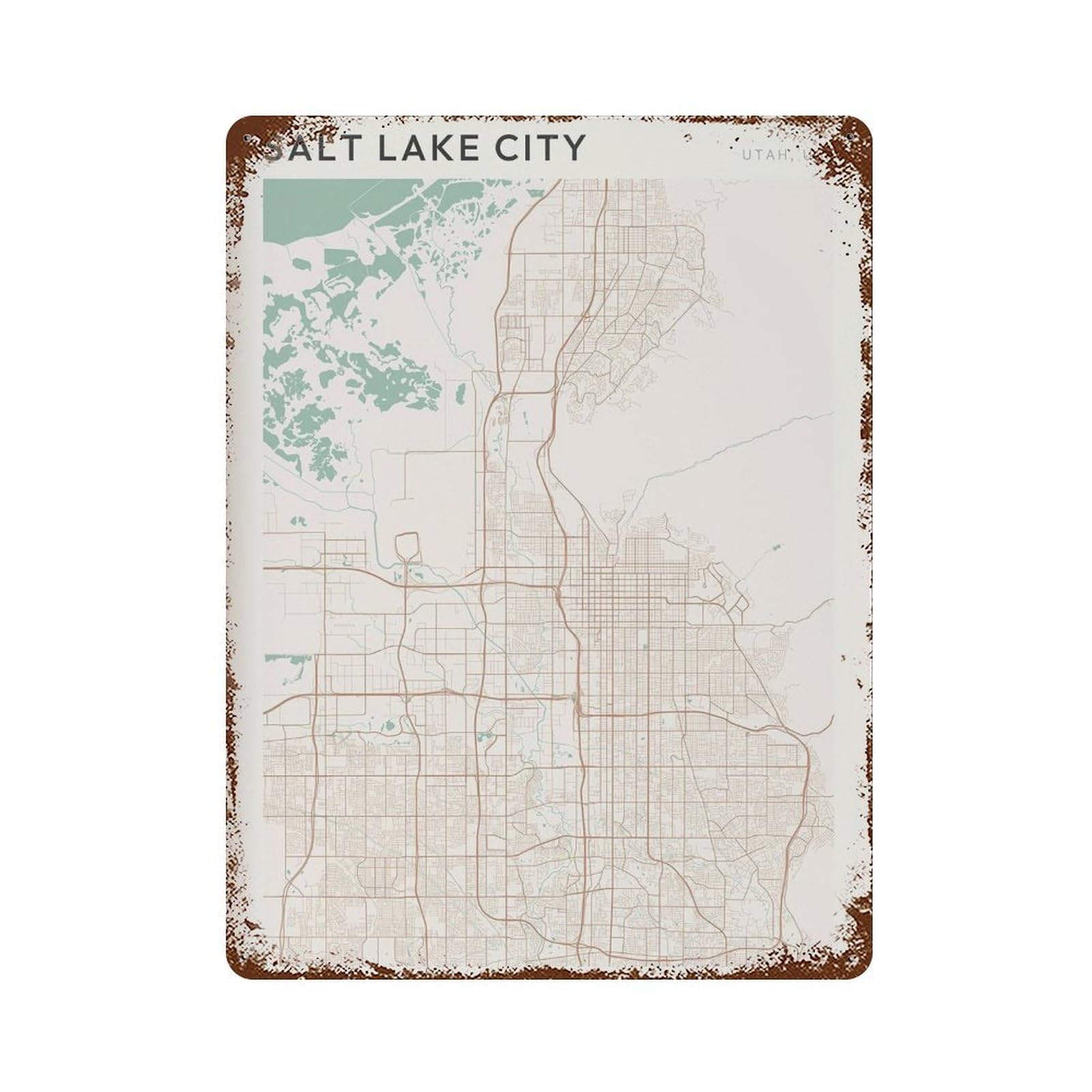 xiaoxiaoshen Salt Lake City Map Utah Travel Gift Farmhouse Decor Wall Decor Art Metal Tin Poster Modern Home Decor Art Home Bar Shop Decorations Vintage Sign 40x30cm