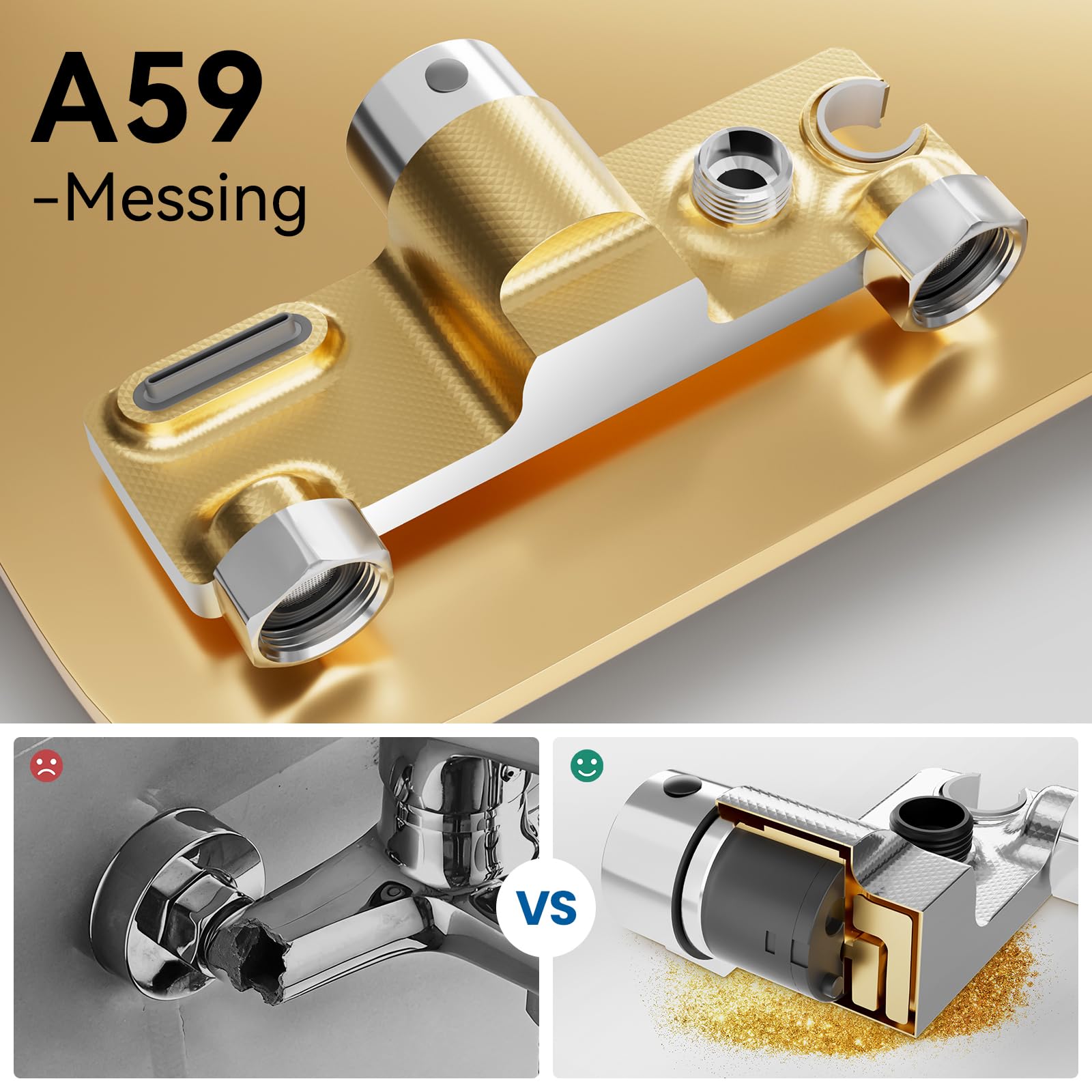 Auralum Badewannenarmatur mit Duschbrause, Duscharmatur Komplettset mit Ablage, Wasserfall Duscharmaturen, Edelstahl Schlauch und Wand Halterung, Messing Mischbatterie mit Handbrause für Bad, Chrom