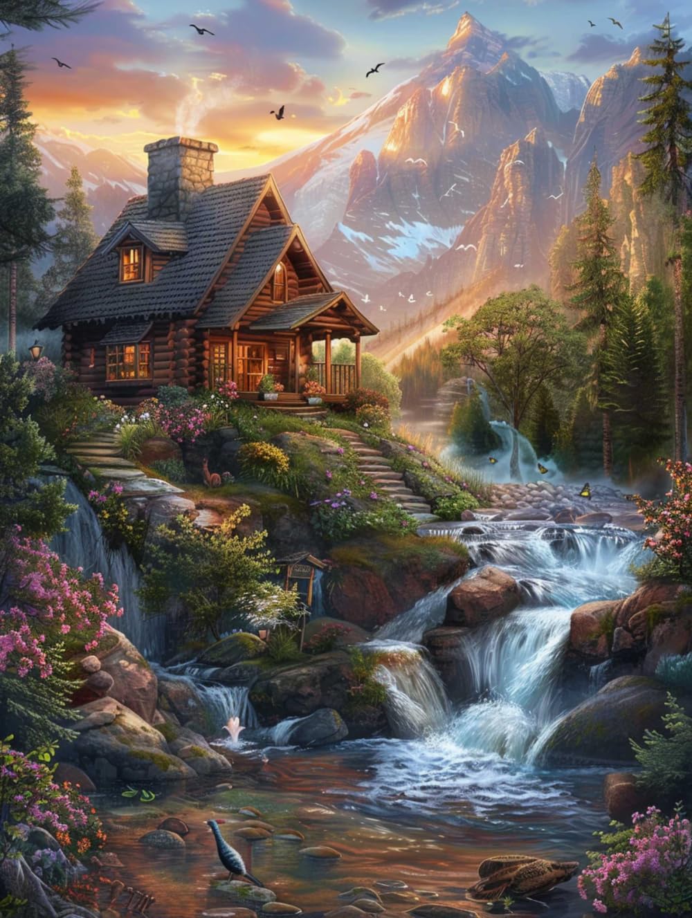 Rkflgew D Iy Beads For Embroidery Colorful Forests Cottage Bea Embroidery Kit Mountain An River Scenery Beade Cross Stitch Beading Pattern Iy Wall Hanging 3 Perle Set 30X40cm