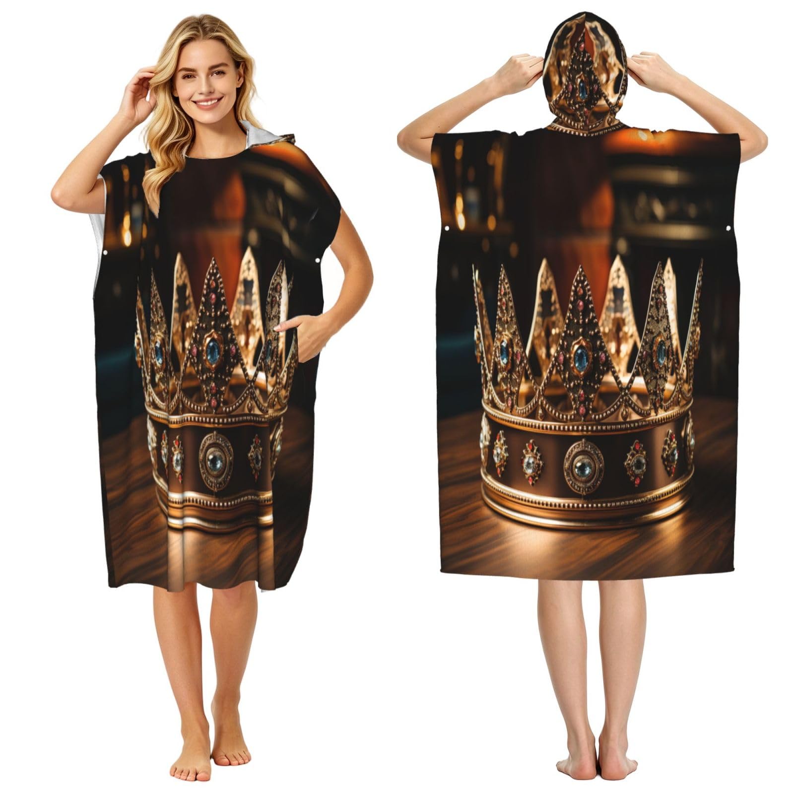 KLGRTJHK Crown Adult Hooded Beach Poncho Towel 43"X35"