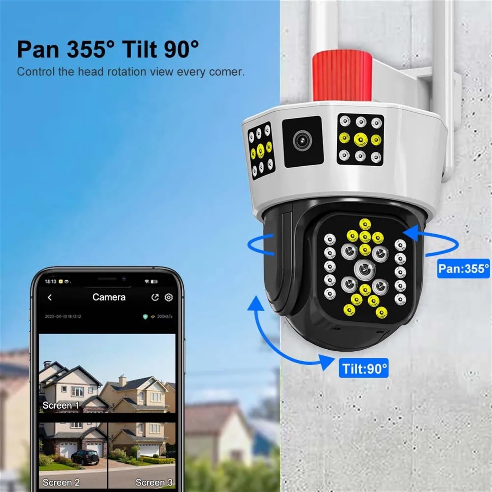 Kamera bezpieczeństwa zewnętrzna, Kamera Wi-Fi 12MP 6K Trzy ekrany 5-krotny zoom AI Śledzenie Zewnętrzna kamera PTZ IP Inteligentna ochrona bezpieczeństwa Kamery monitorujące CCTV Kamera bezpieczeństw