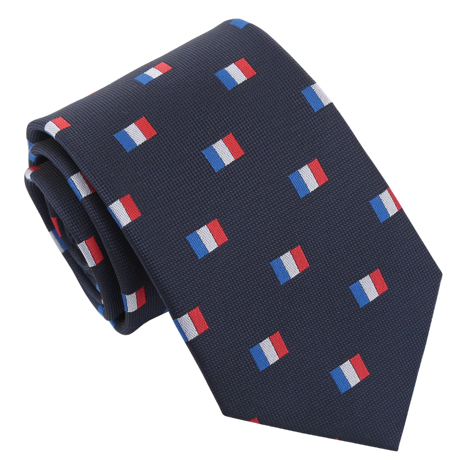 Dqt Men's Navy Blue French Flag Embroidered Flag Print Novelty Classic Tie