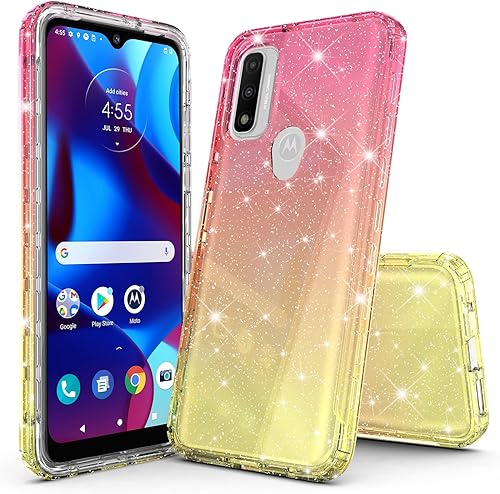 Rosebono Compatible con Motorola Moto G Play 2023 Moto G PureMoto G Power 2022 Funda, Hybrid Glitter Sparkle Transparente Colorido Gradient TPU