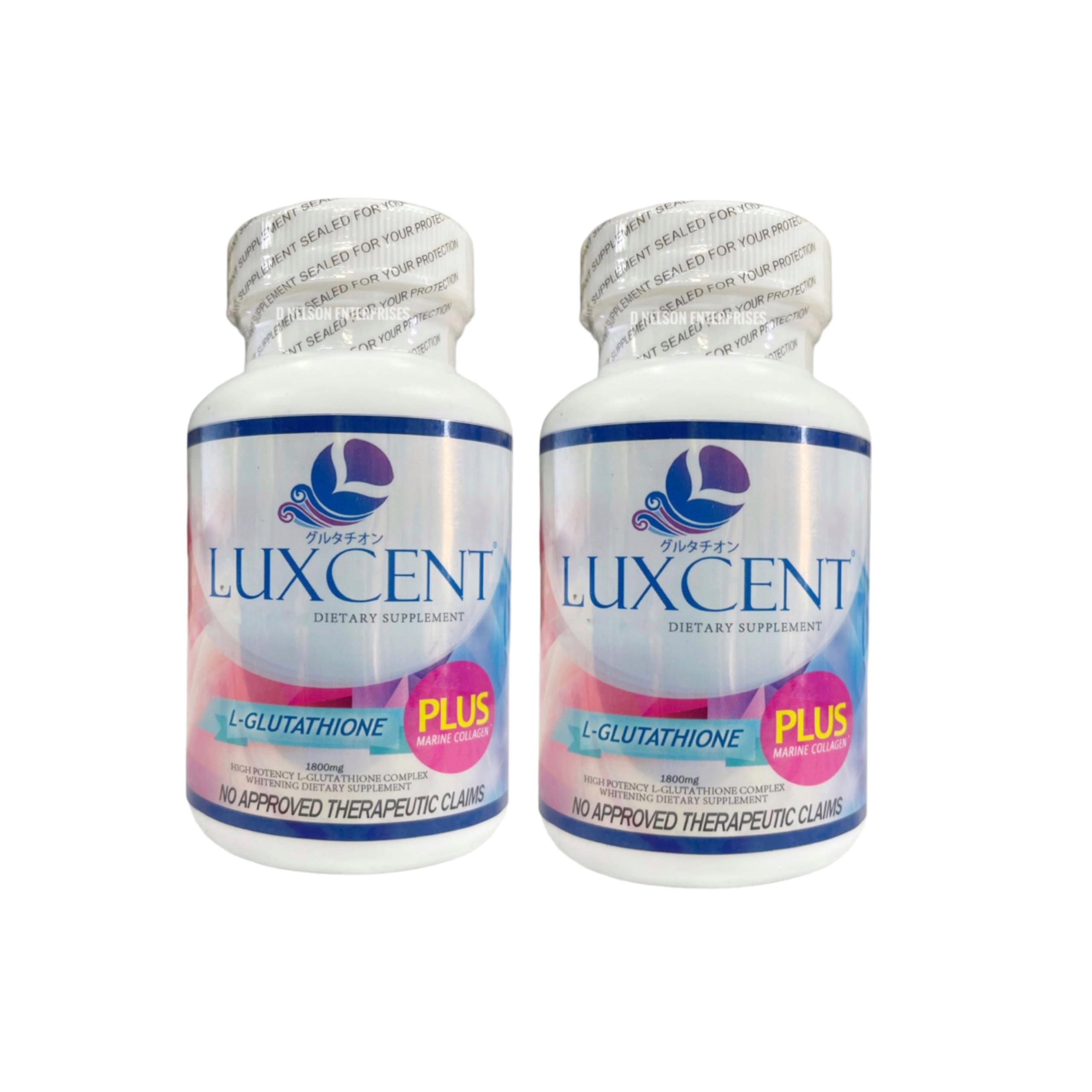 Generic 2 Bottles Luxcent Glutathione Plus Capsules 1800mg, 60 Count