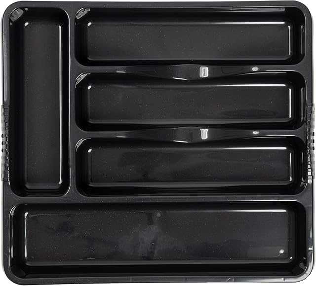 1x Midnight Black Plastic Cutlery Holder Tray Drawer Organiser Durable Plastic Utensil Tray Flatware & Silverware Holder Caddy Tidy for Spoons Forks Table Knife (5 Compartment)