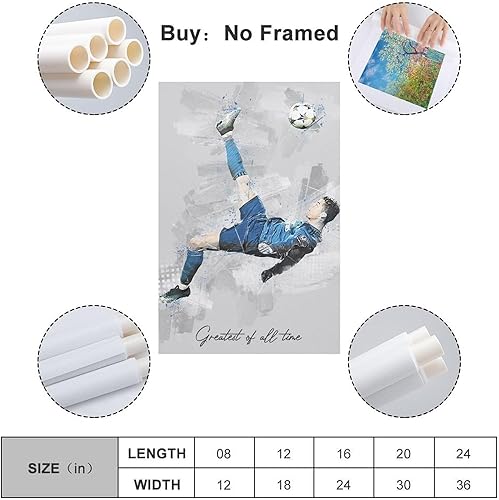 Miniatura 2 de VCLUST Cristiano Ronaldo - Póster de fútbol para decoración de pared, lienzo estético para decoración de dormitorio, 16 x 24 pulgadas, 1 unidad