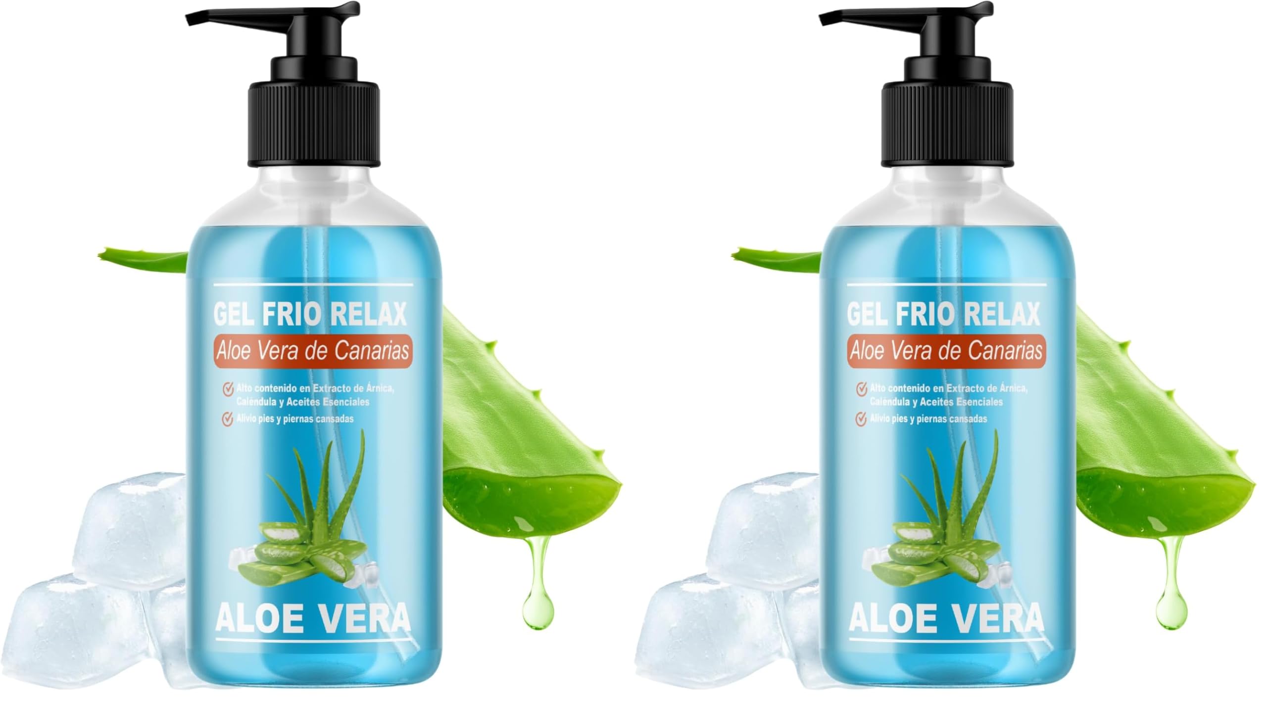 QKnatur - ALOE VERA DE CANARIAS Kälteeffekt GEL - Mit Arnika- und Calendula-Extrakt. Erfrischende und beruhigende Wirkung, entlastet müde Beine, regt die Durchblutung an (500 ml.) (Packung mit 2)