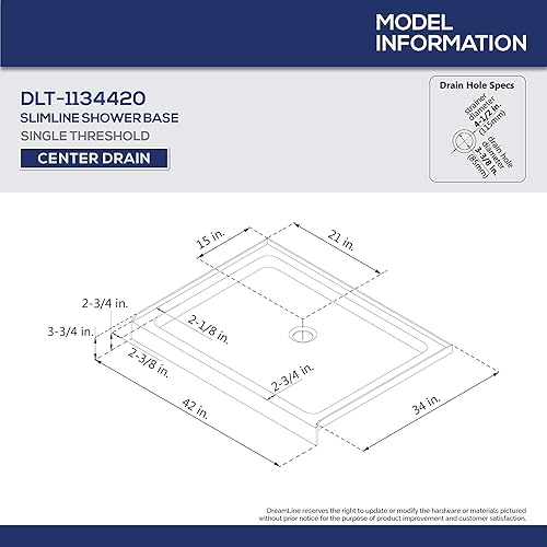 Miniatura 2 de DreamLine SlimLine DLT-1134420-22 - Base de ducha con drenaje central de 34 pulgadas de profundidad x 42 pulgadas de ancho x 2 34 pulgadas de alto,
