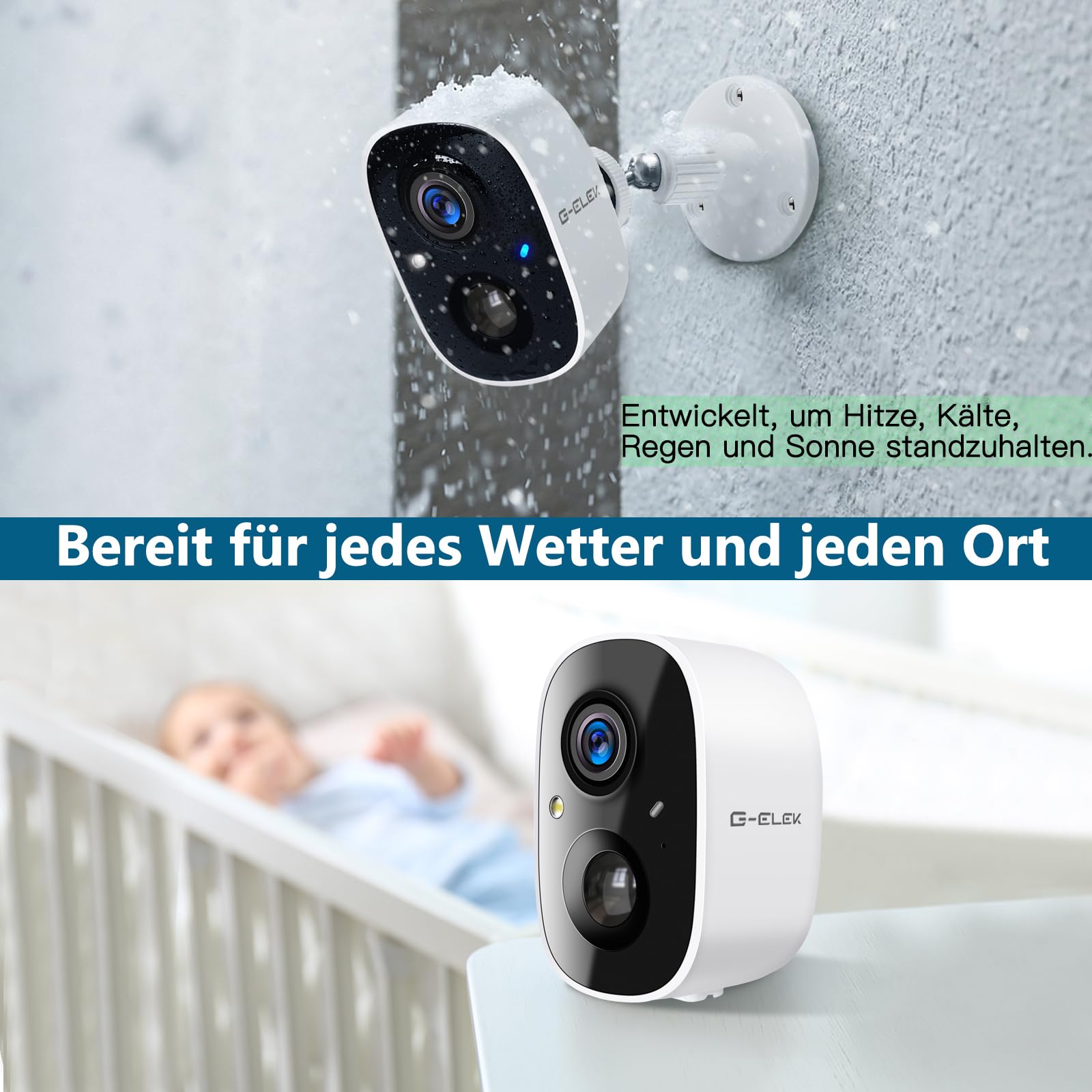 G-ELEK Überwachungskamera Aussen Akku, Außenkamera WLAN Kabellos, Außenkamera mit Solarpanel, 2K 3MP, Wetterfest, Farbige Nachtsicht, AI Bewegungserkennung, 2-Wege Audio, 2,4 GHz