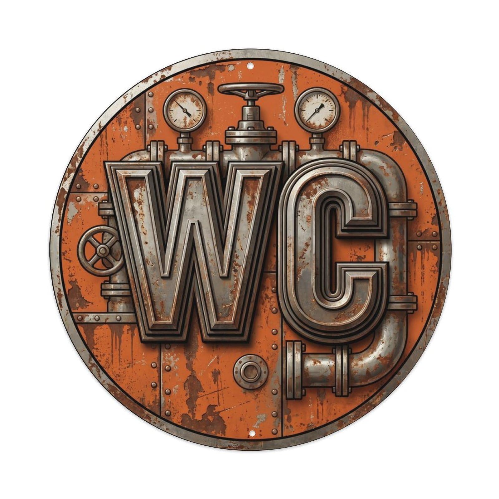 Toilet （WC） Boiler Ornament 1 Metal Tin Sign Plaque Wall Decor for Cafe, Club Bar, Office, Home Garden Round Metal Poster 8x8Inch