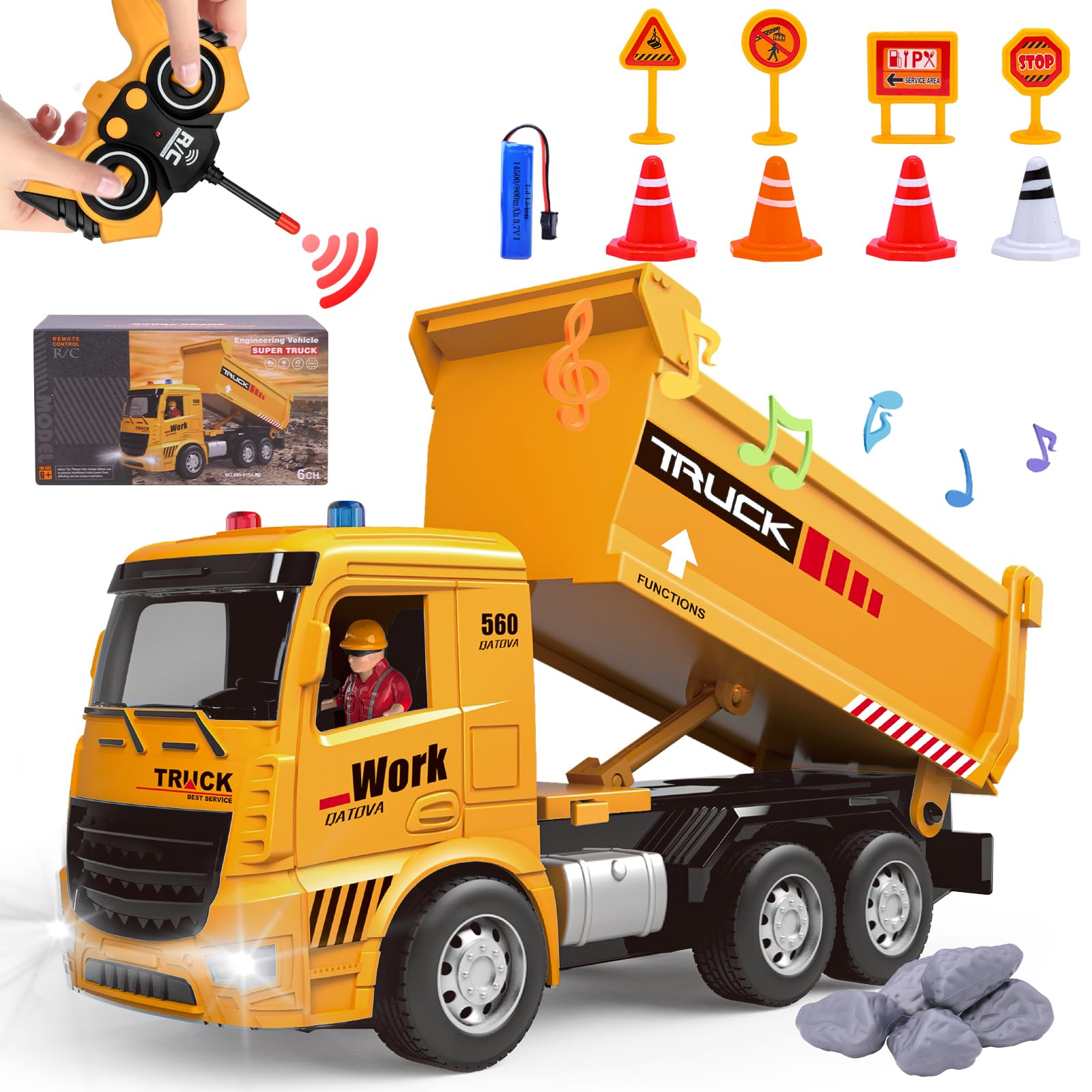 Kids Remote Control Dump Truck Toy - with Activity Barricade, Rechargable, Construction Vehicle Toy for 6 7 8 9 Year Old Boys and Girls, for Birthday Christmas