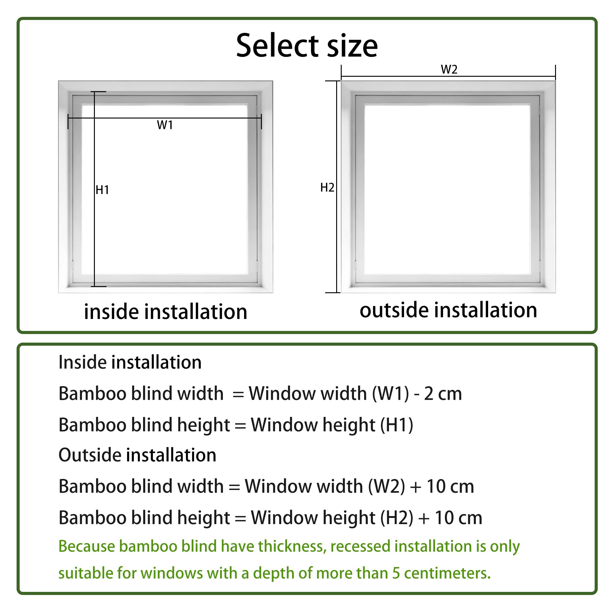 Roleta Bambusowa Roleta 65 x 140 cm Termoizolacyjna Ochrona Przed Słońcem Rolety Okienne Ochrona Prywatności Do Domu, Restauracji, Ogrodu, Na Balkon, Zielony