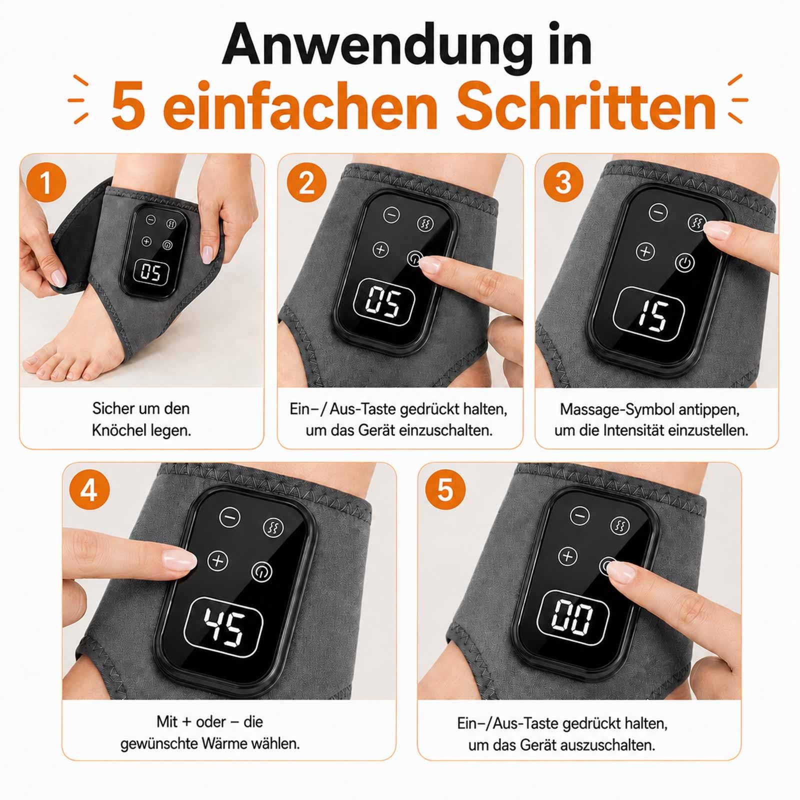 3-in-1 Fussmassagegerät mit Wärme, Kabellos Fußmassagegerät für Schmerzlinderung & Durchblutung, 5 Vibrationsmodi & 5 Heizstufen, USB-C Wiederaufladbares, Ideal für Zuhause, Büro und Sportler, 2 Stück