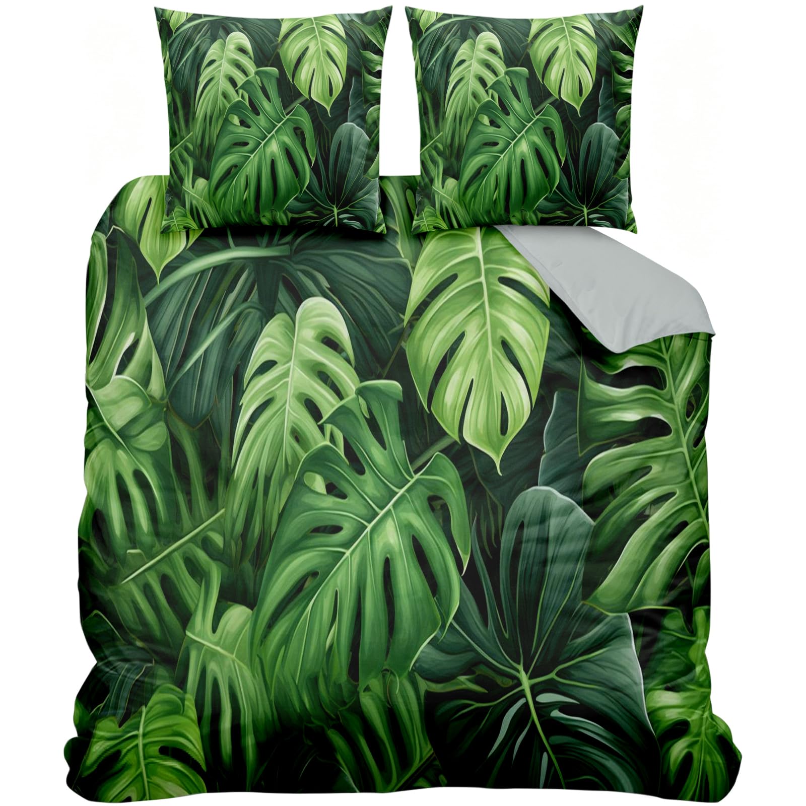 Housse de Couette Monstera Botanique 160x200 2 Personnes, Deco Cadeau