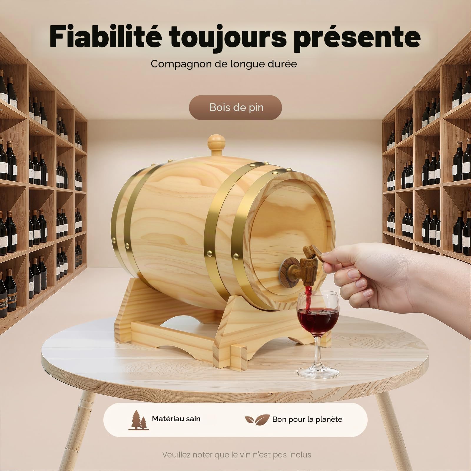 Tonneau à Vin en Bois Avec Robinet 5L Ovale Tonneau à Whisky Fontaine à Boisson Distributeur,Pour la Maison, Hôtel, Entreprise, Bar