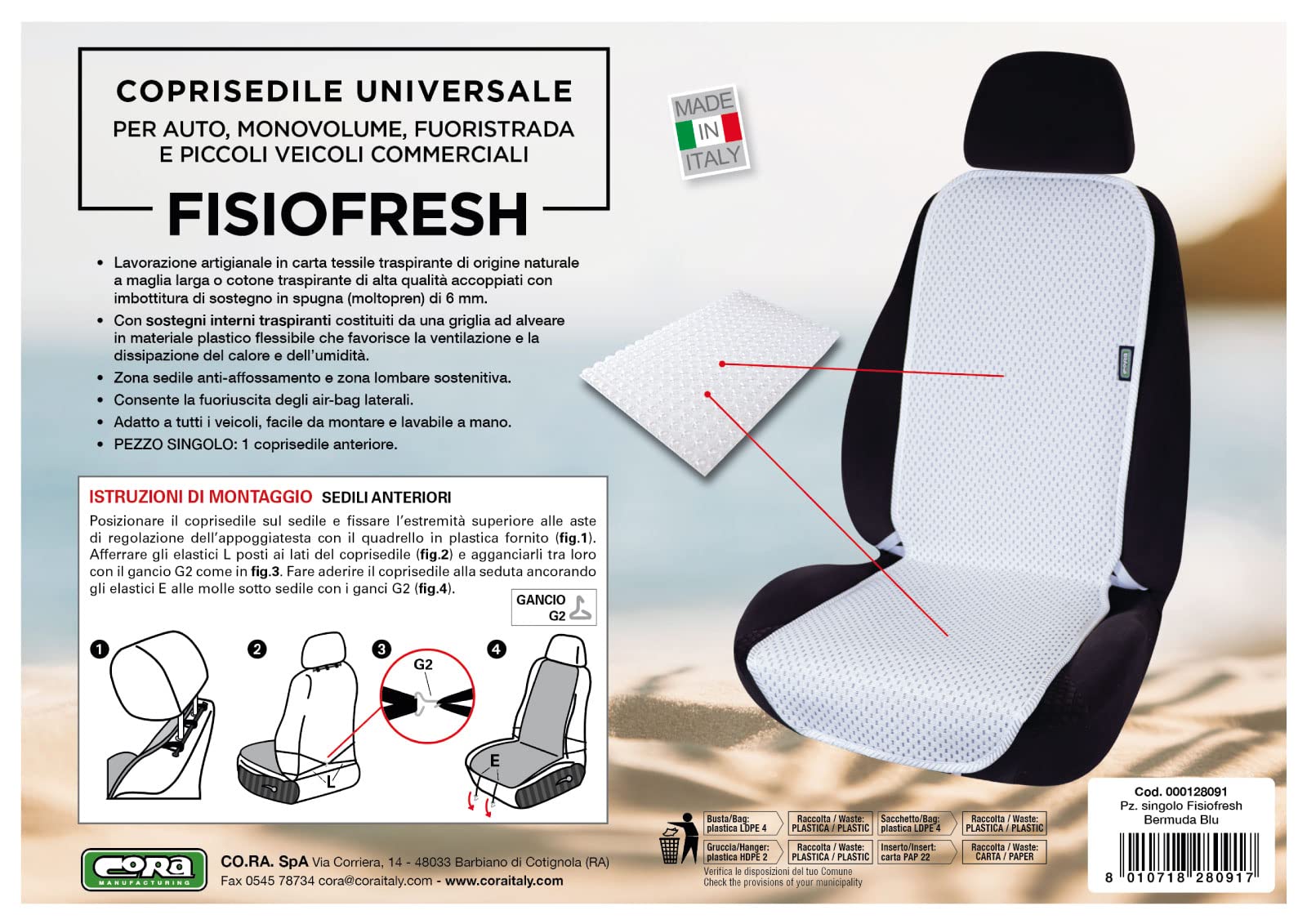 CORA Coprisedile Anteriore Universale Fisiofresh Bermuda Blu