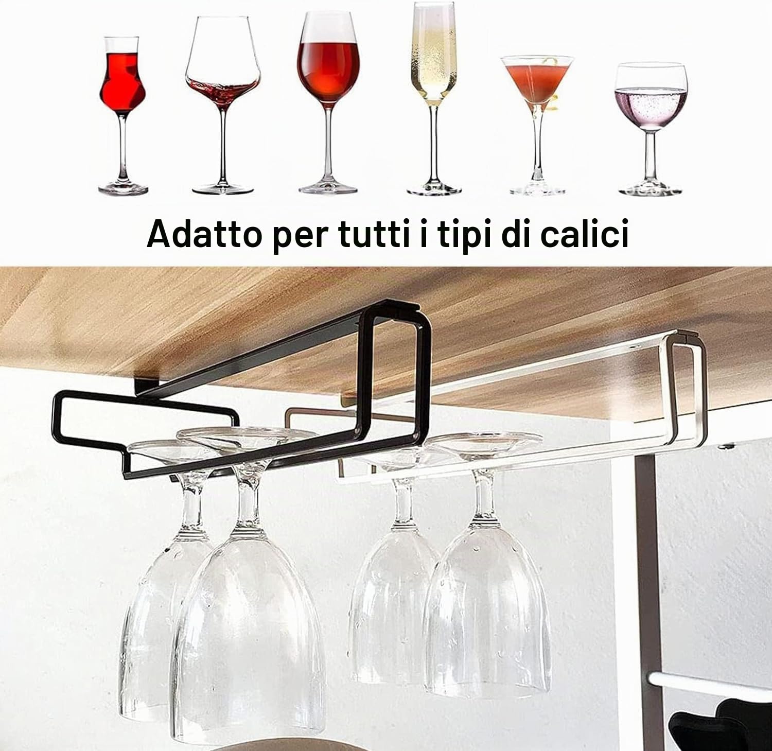 3 Pezzi Porta Bicchieri Sospesi, Wine Glass Rack Supporto Per Bicchieri A Calice Portabicchieri Sospeso Porta Calici Sottopensile per Calici Senza Foratura, Bar Ristorante Cucina, Bianco