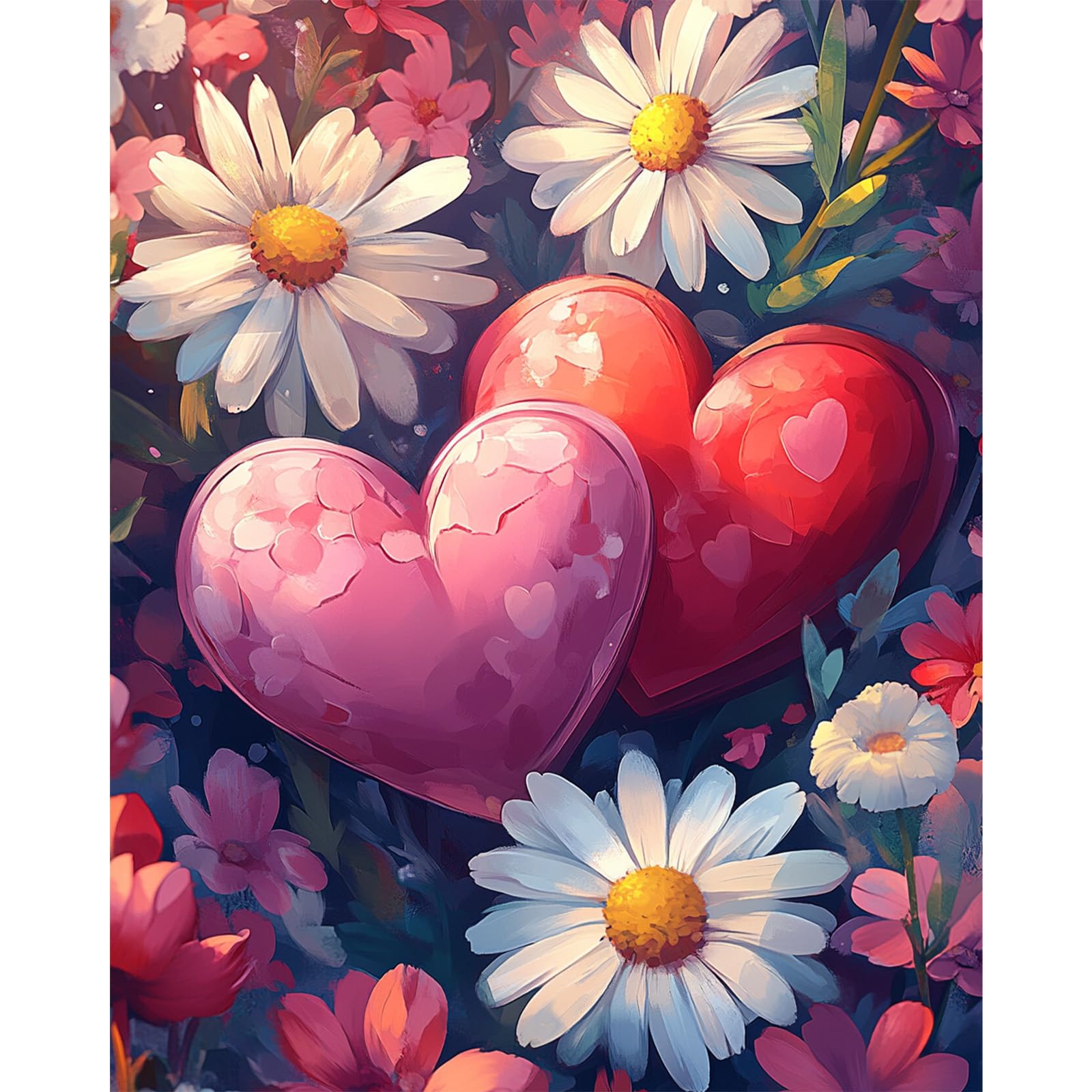DOMROM Heart Paint by Numbers for Adults, Flowers Paint by Numbers Kit for Adults Beginners, Valentine's Day DIY Acrylic Oil Painting on Canvas Easy for Gift Home Wall Decor 16x20 Inch