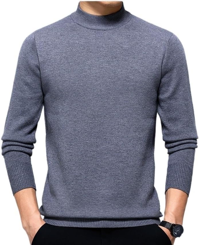 Half High Collar Pullover Wool Sweater Men's Solid Color Base Casual Warm Sweaters