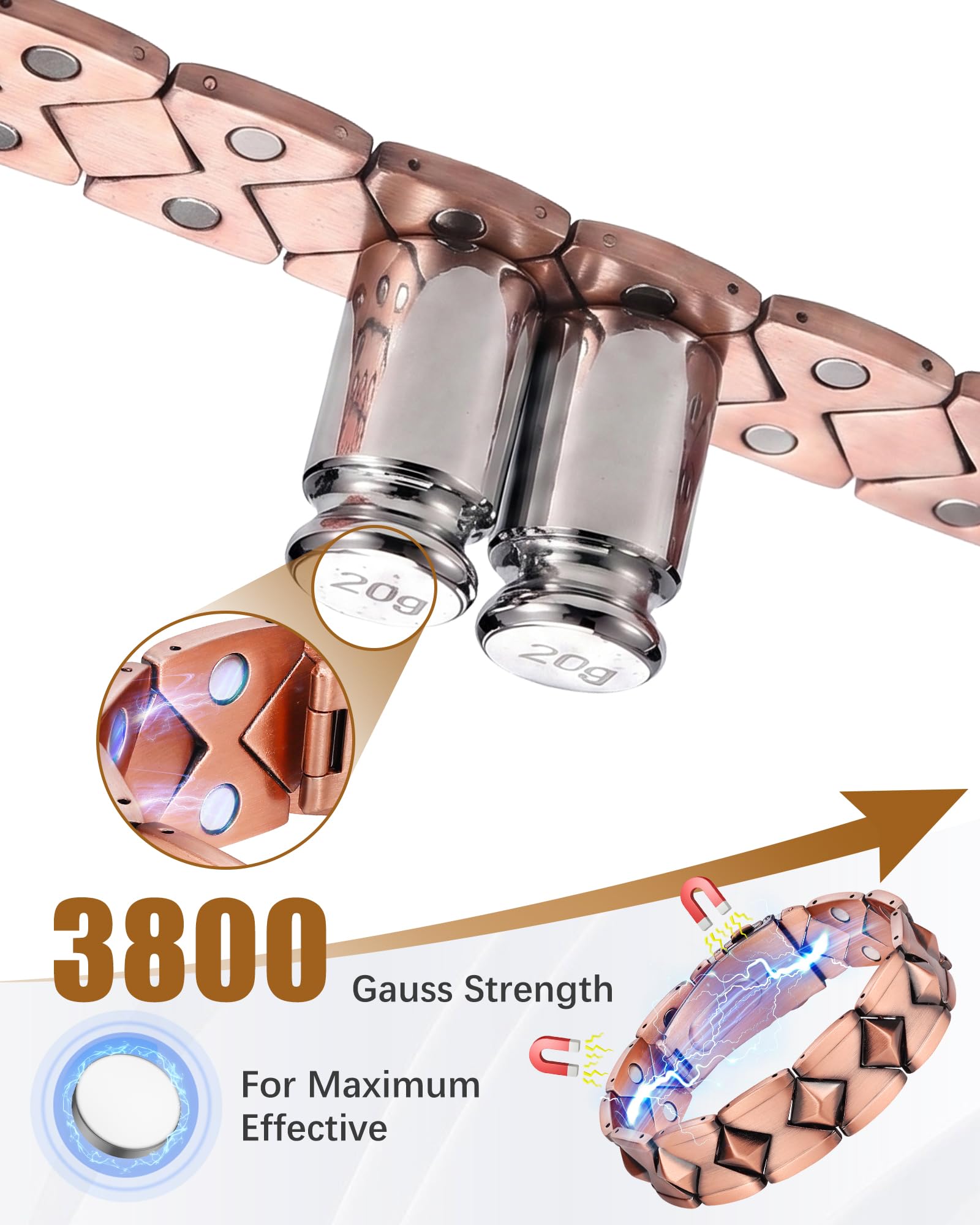 Jeracol Pulseras de cobre para hombre, 99% cobre puro, tamaño ajustable y caja de regalo de joyería (módulo geométrico)