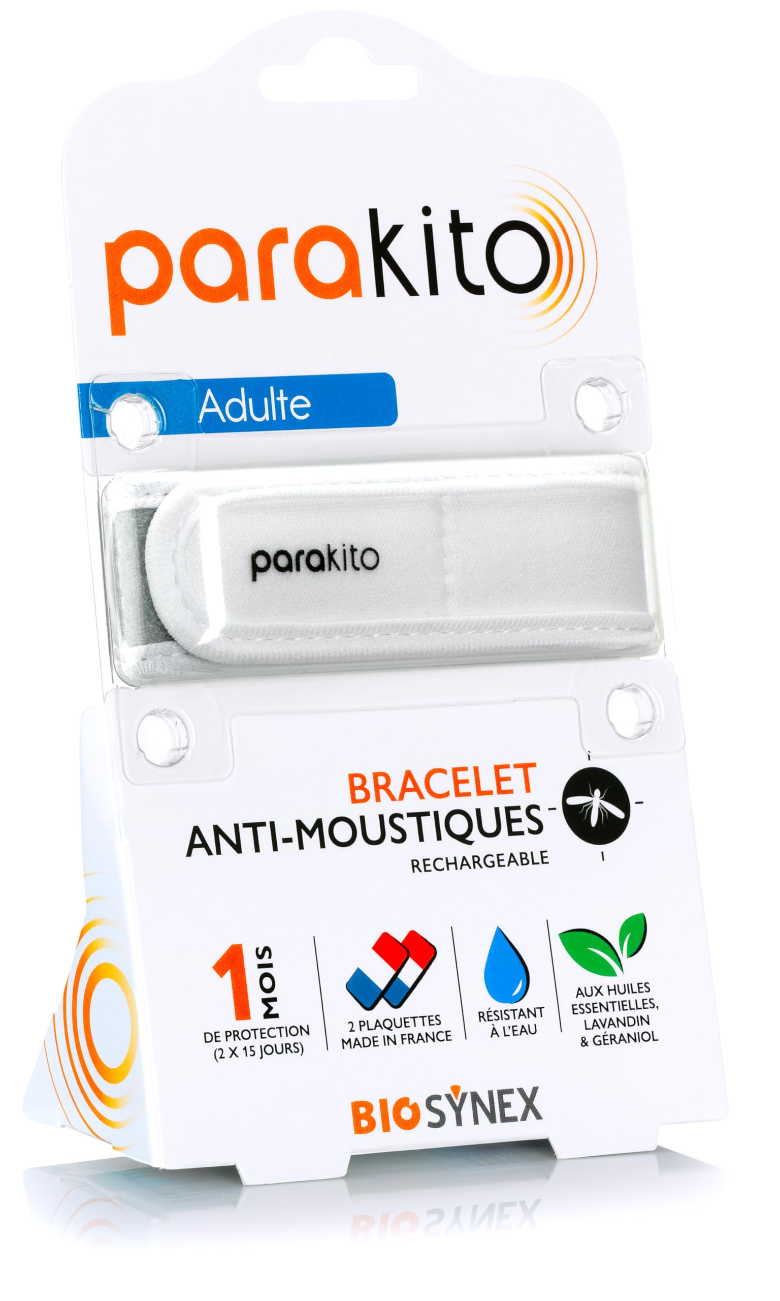 Parakito – Reusable Mosquito Repellent Bracelet – 2 Pads Included with Essential Oils – 1 Month Protection – Deet Free – White – Adult Size
