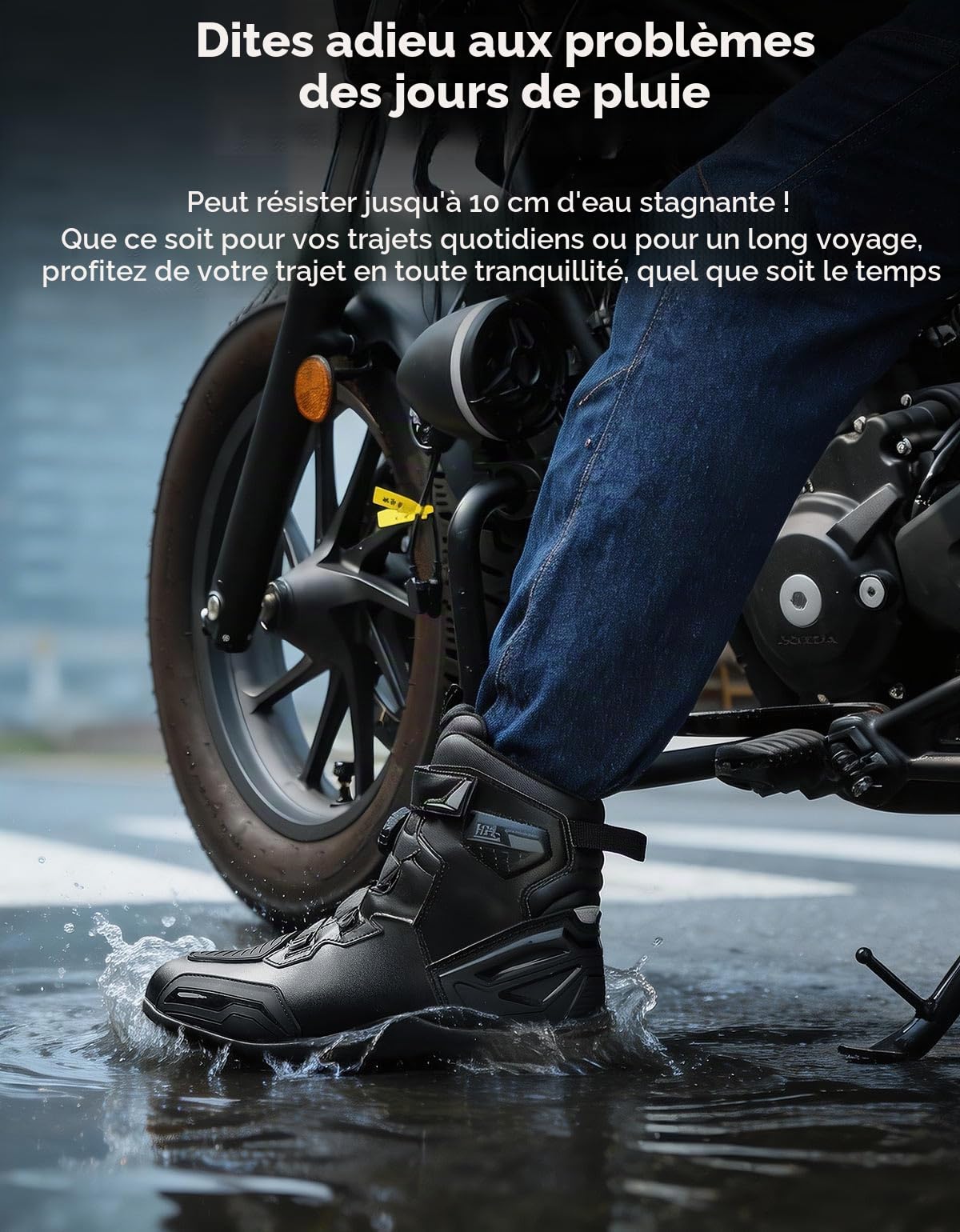 KEMIMOTO Bottes de moto pour homme - Fermeture rotative - Imperméables - Avec équipement de protection - Faciles à mettre et à enlever - Protection du conducteur - Antidérapantes