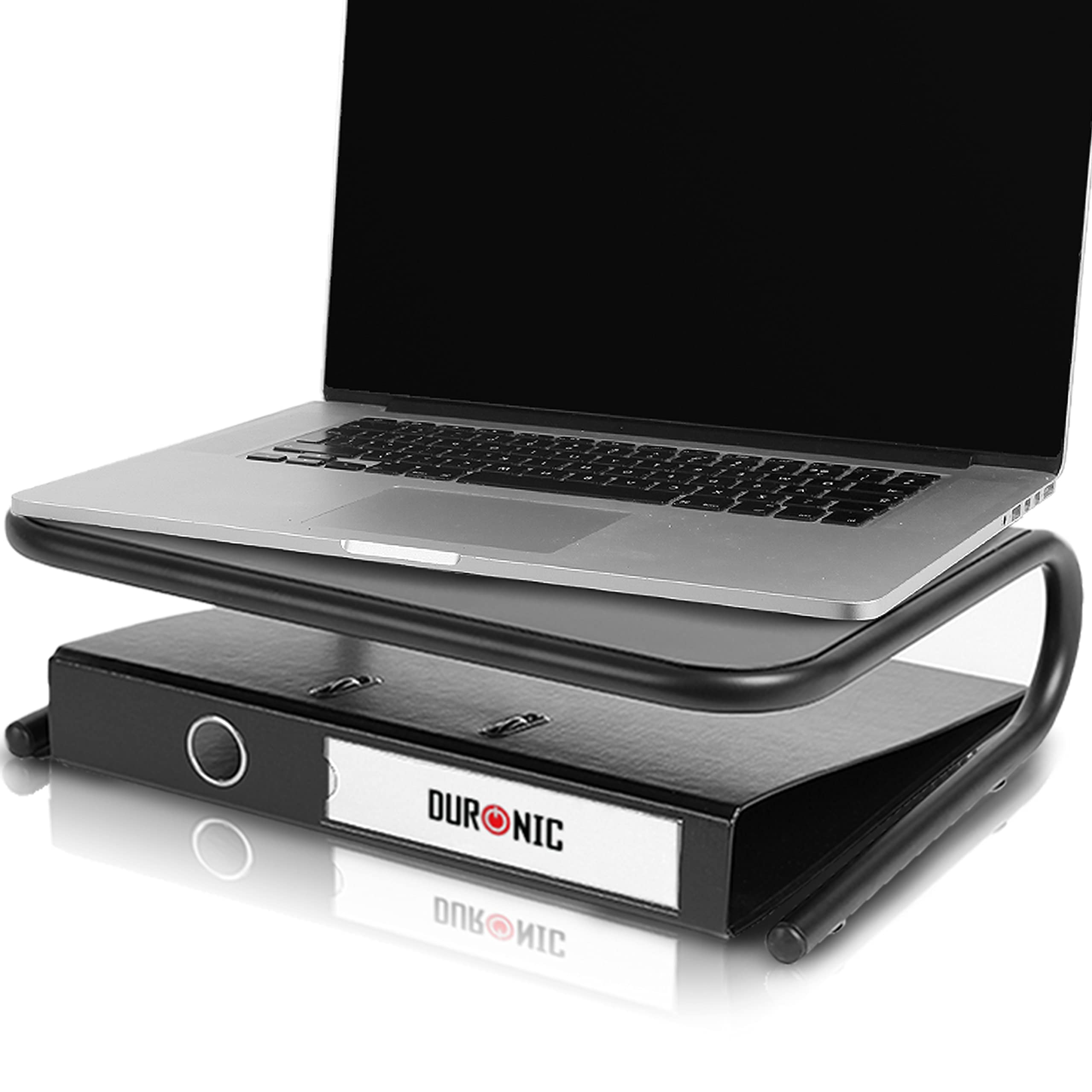 Duronic DM071 Supporto monitor | Supporto Laptop per scrivania 24 x 35 cm | Mobile per schermo capacità fino a 10 kg | Rialzo ergonomico per schermo Nootebook e stampante | Piattaforma nero
