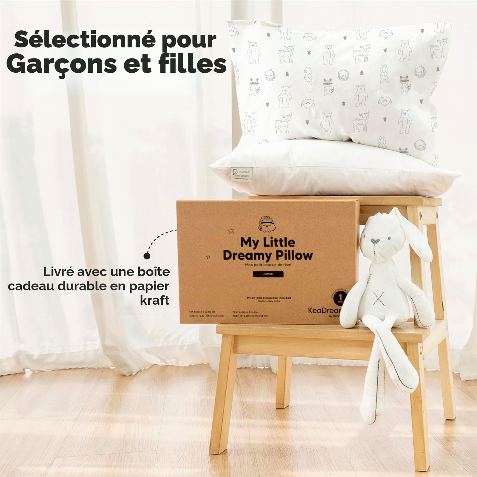 Oreiller pour tout-petit en coton bio doux lavable en machine KeaFriends