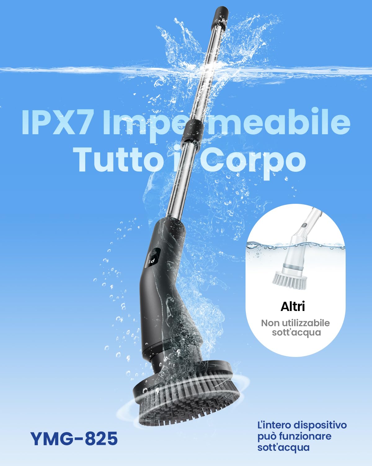 Leebein Spazzola Rotante Pulizia Casa, 2025 Spazzola Elettrica per Pulizia, Impermeabile IPX7 con 7 Testine, Manico Estensibile e 2 Velocità per Bagno, Pavimenti e Cucina