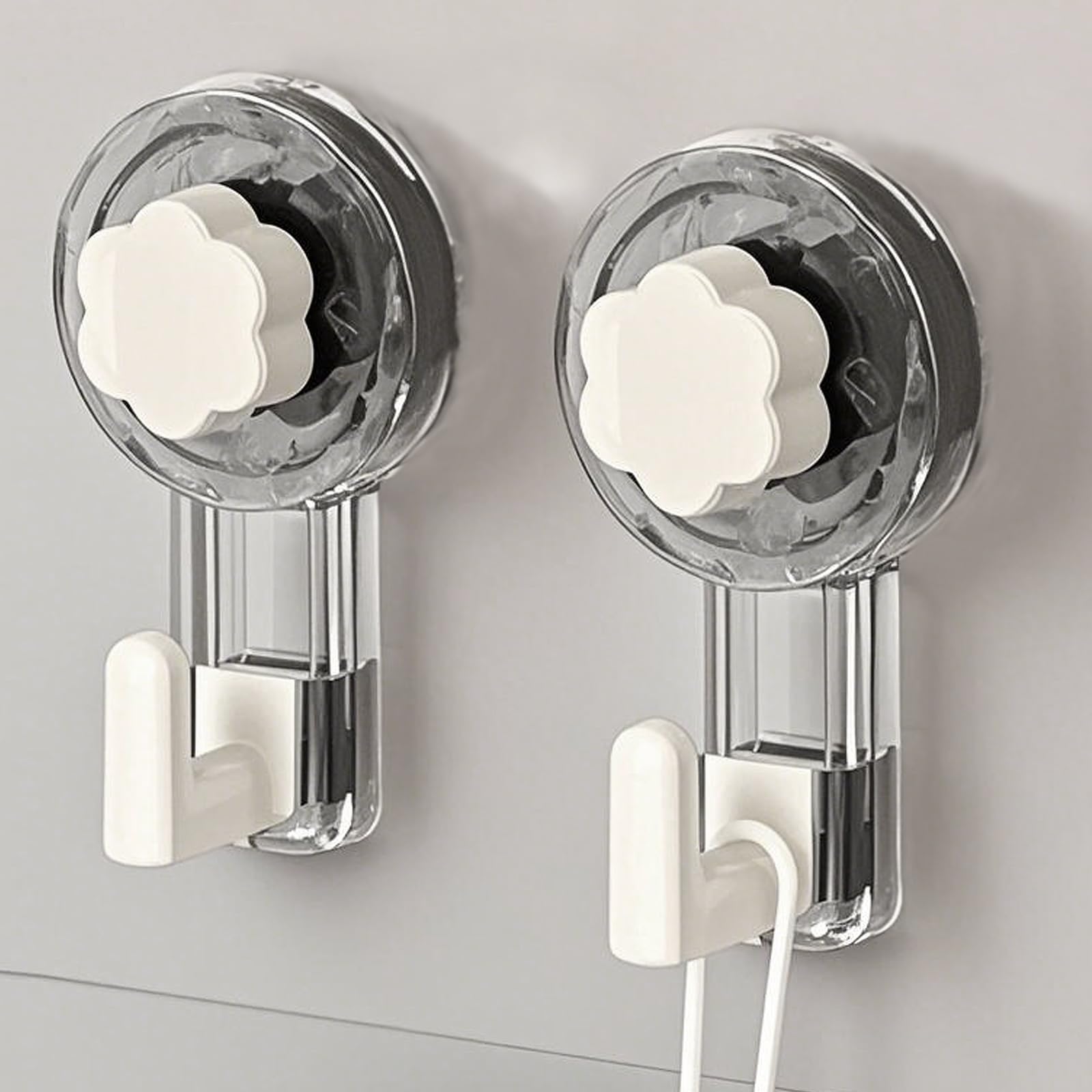 ATEWEITA Handtuchhaken Ohne Bohren, Extra Stark Saugnapf Haken, 62mm Wiederverwendbare Bathroom Suction Towel Hooks für Badezimmer, Küche, Camping & Auto (Transparent Grau & Weiß, 11.2*6.2*4.3cm*2)