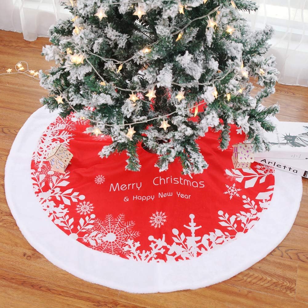 Allnice Christmas Tree Skirt 48"/122cm Snowflake Santa Claus Velvet Tree Mat Tree Base Cover for Christmas Holiday Decorations Ornaments Xmas Party Decor