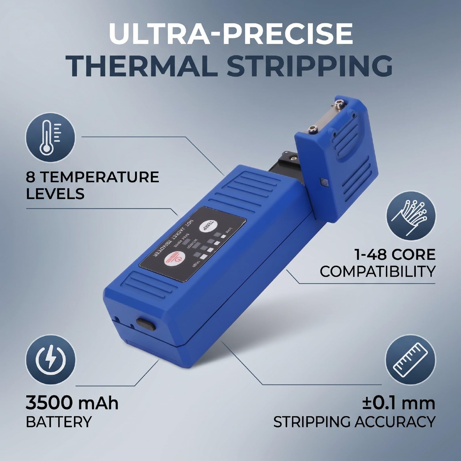 Marhynchus Dénudeur Thermique à Fibre Optique, Outil de Dénudage | 8 réglages de température, dispositifs de sécurité, alliage d\'aluminium, 48 cœurs