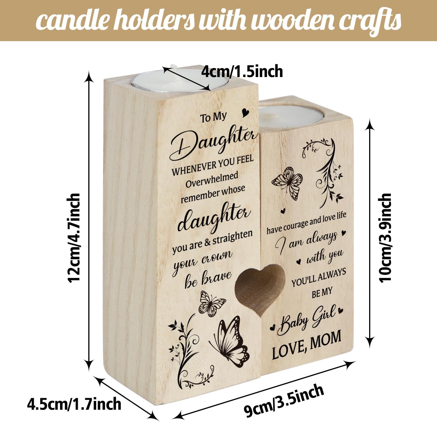 SteadStyle Valentines Daughter Gifts from Mom - to My Daughter Candle Holders, Birthday Gift for Daughters, Present Ideas for Christmas, Mother's Day, Graduation, or Wedding - Image 3
