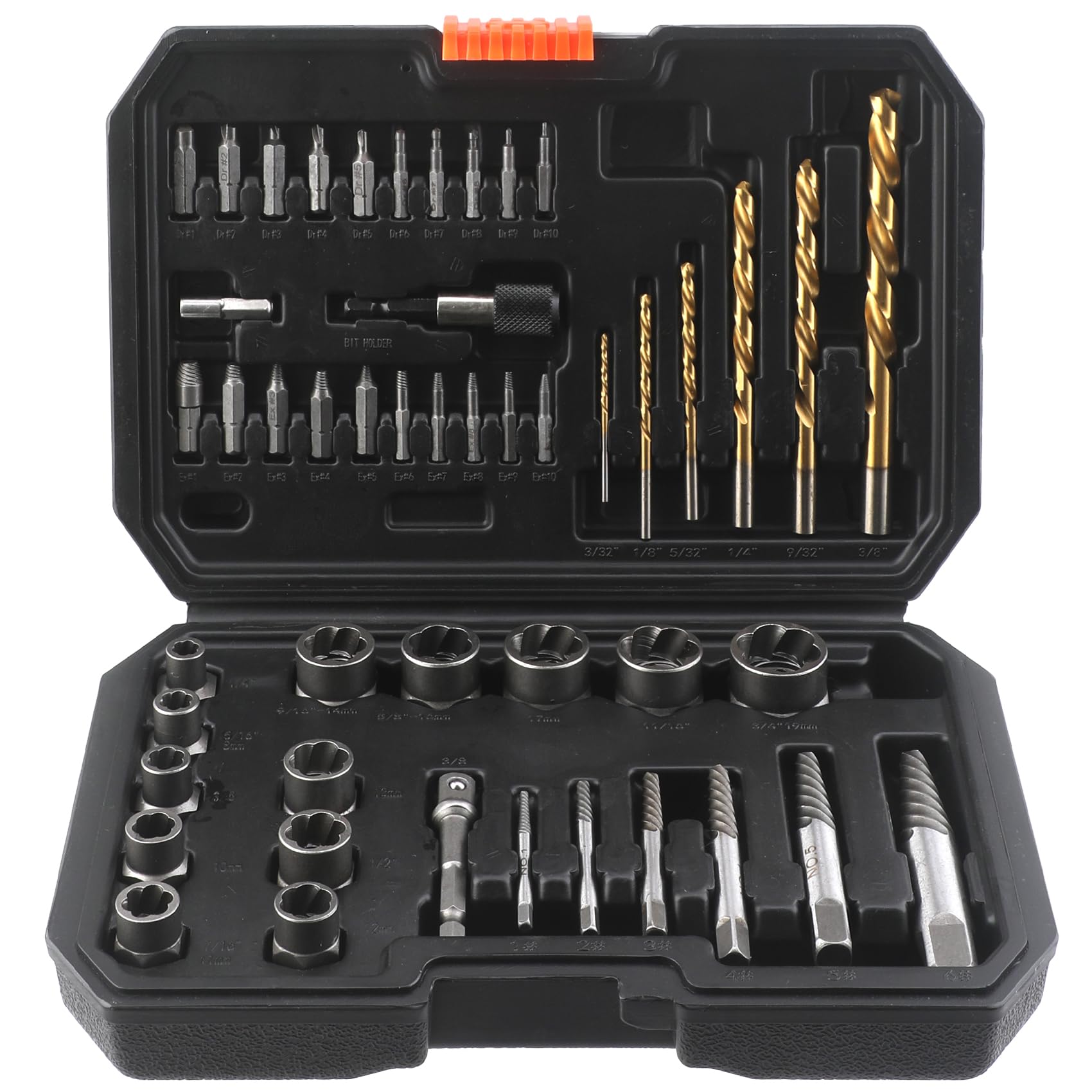 Set di estrattori per viti e punte per trapano a sinistra, kit da 48 pezzi Easy Out per rimuovere bulloni, dadi e viti danneggiati, congelati, arrugginiti, arrotondati
