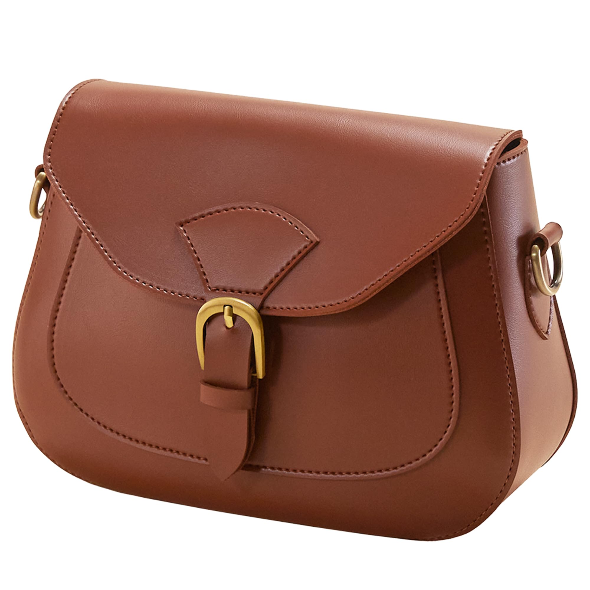 Vintage Vegan Leather Saddle Crossbody Bag (Brown)