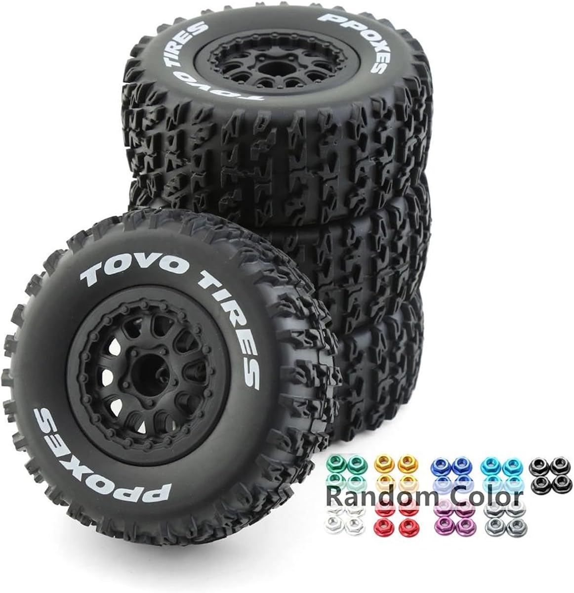 1/10 RC Short Course Truck Wheels and Tires with 12mm Hex 1:10 Scale Off Road Tyres for 1/10 RC Off-Road Car Traxxas TRX4 Slash Arrma Losi Tenacity Vkar 10sc Hpi RC Buggy Car 4PCS (B Tires)