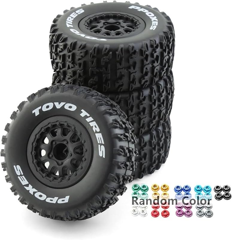 1/10 RC Short Course Truck Wheels and Tires with 12mm Hex 1:10 Scale Off Road Tyres for 1/10 RC Off-Road Car Traxxas TRX4 Slash Arrma Losi Tenacity Vkar 10sc Hpi RC Buggy Car 4PCS (B Tires)