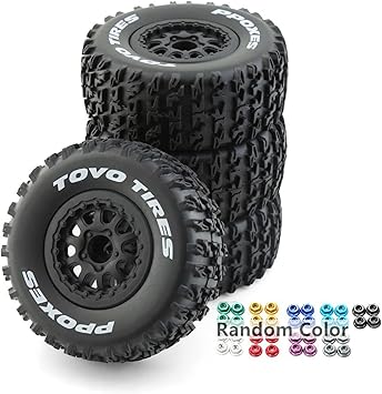 1/10 RC Short Course Truck Wheels and Tires with 12mm Hex 110 Scale Off Road Tyres for 1/10 RC Off-Road Car Traxxas TRX4 Slash Arrma Losi Tenacity Vkar 10sc Hpi RC Buggy Car 4PCS B Tires
