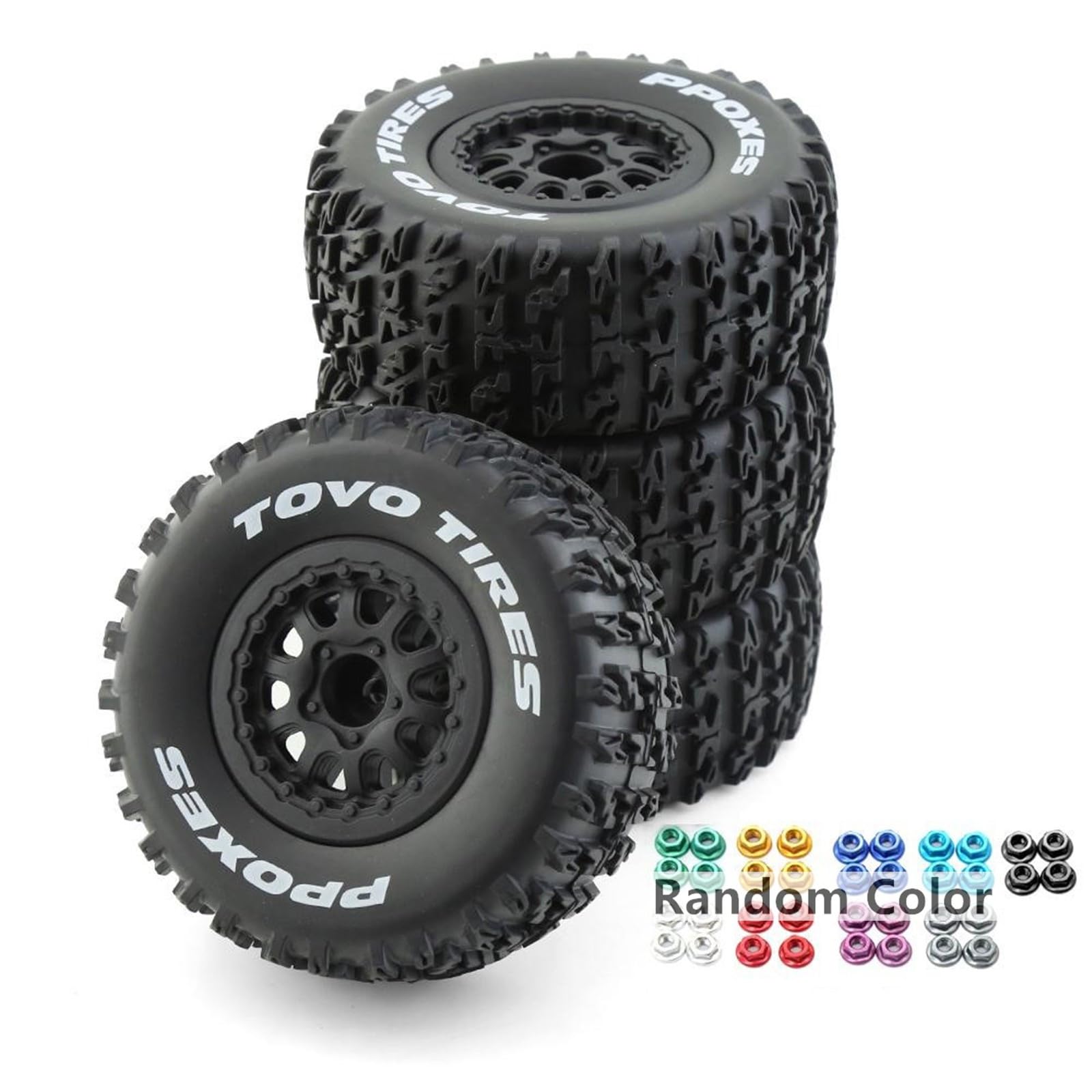 Chanmoo 1/10 RC Short Course Truck Wheels and Tires with 12mm Hex 1:10 Scale Off Road Tyres for 1/10 RC Off-Road Car Traxxas TRX4 Slash Arrma Losi Tenacity Vkar 10sc Hpi RC Buggy Car 4PCS (B Tires)
