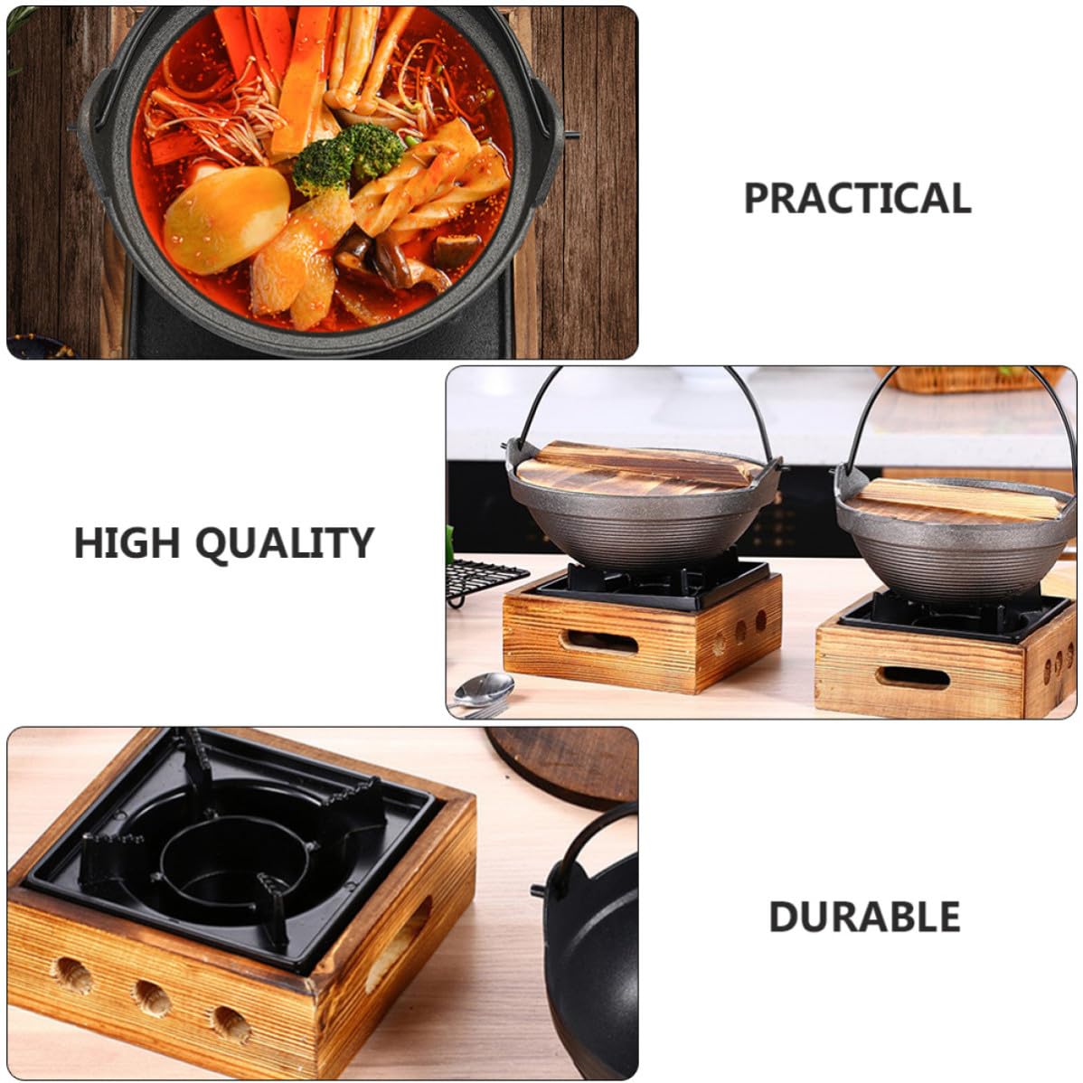 Olla de Hierro Fundido para Cocina, Práctica y Resistente al Óxido, con Asas de Madera y Fácil de Limpiar, Adecuado para Guisos y Sopas Caseras