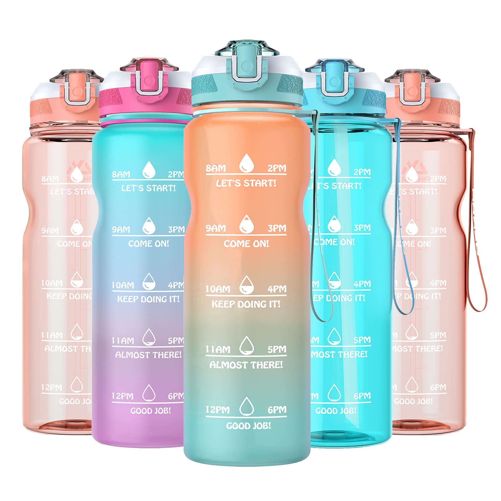 32oz Water Bottles with Motivational Time Marker & Straw, Leakproof, Safety Lock, Tritan BPA Free, Water Jug for Fitness Gym Sports Office
