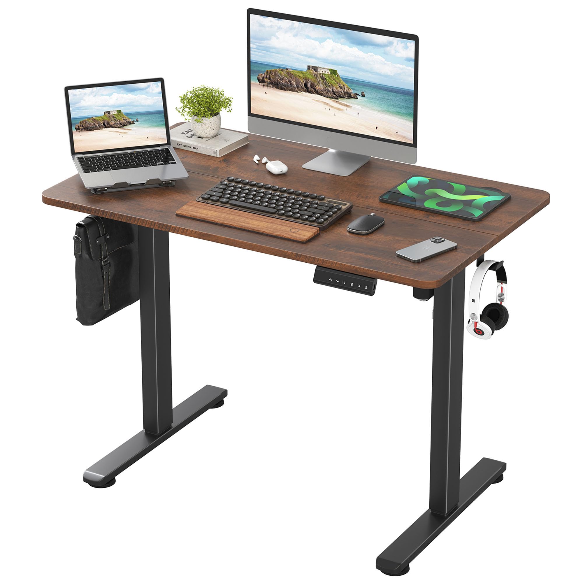 40 Inch Electric Standing Desk for Home Office White Computer Desk Adjustable Height Sit Stand Desks Electric Wood