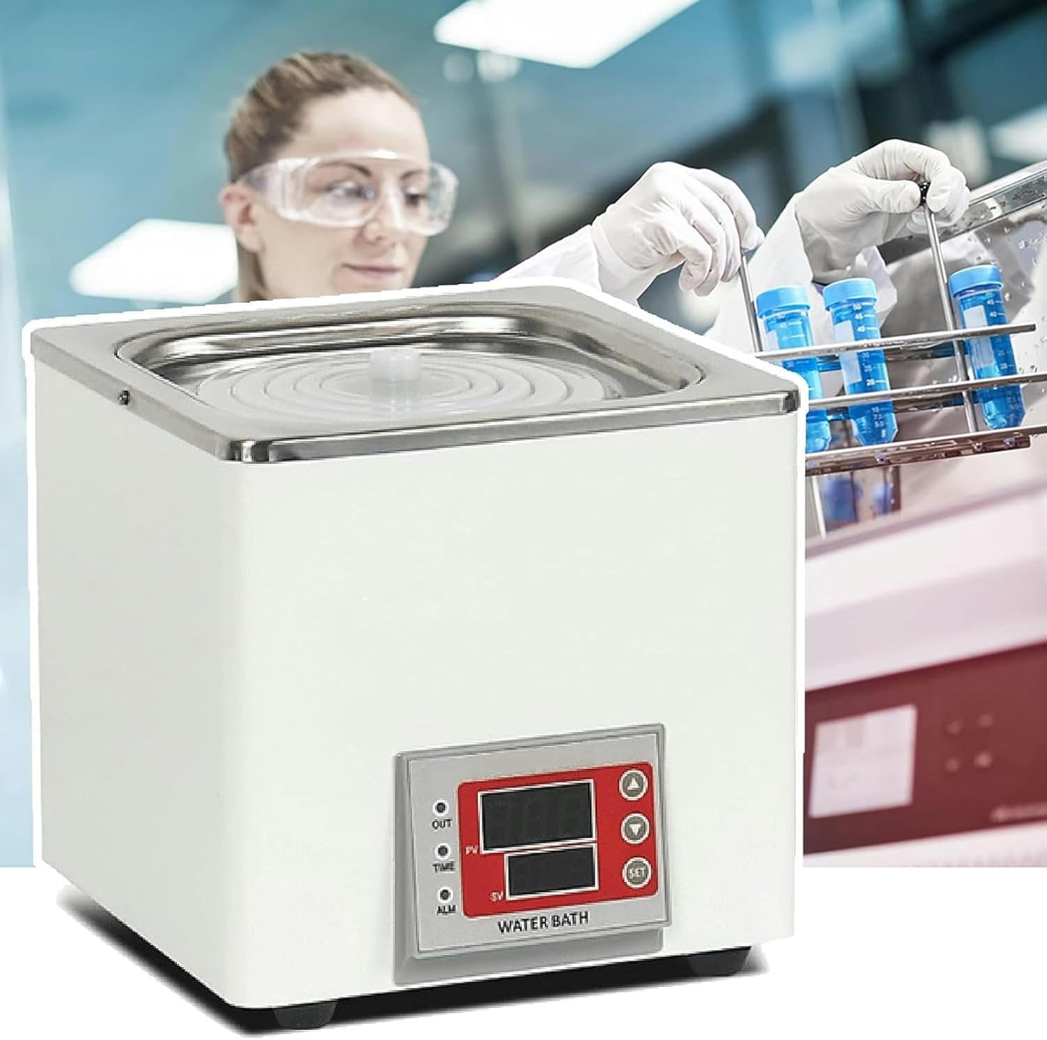 FLTRGO Water Bath Lab Heating Thermostatic Devices, Digital Display Lab Constant Temperature Tank, Cold Rolled Plate Sprayed, 0-999 Minutes Timer